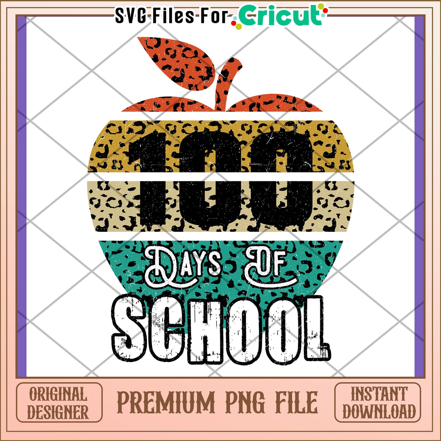 100 Days of School Leopard Apple PNG