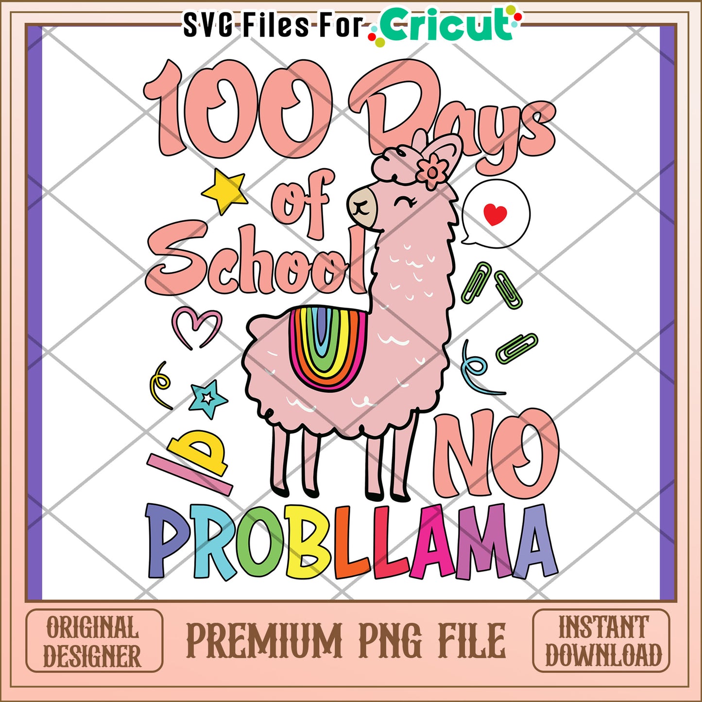 100 Days of School Llama PNG