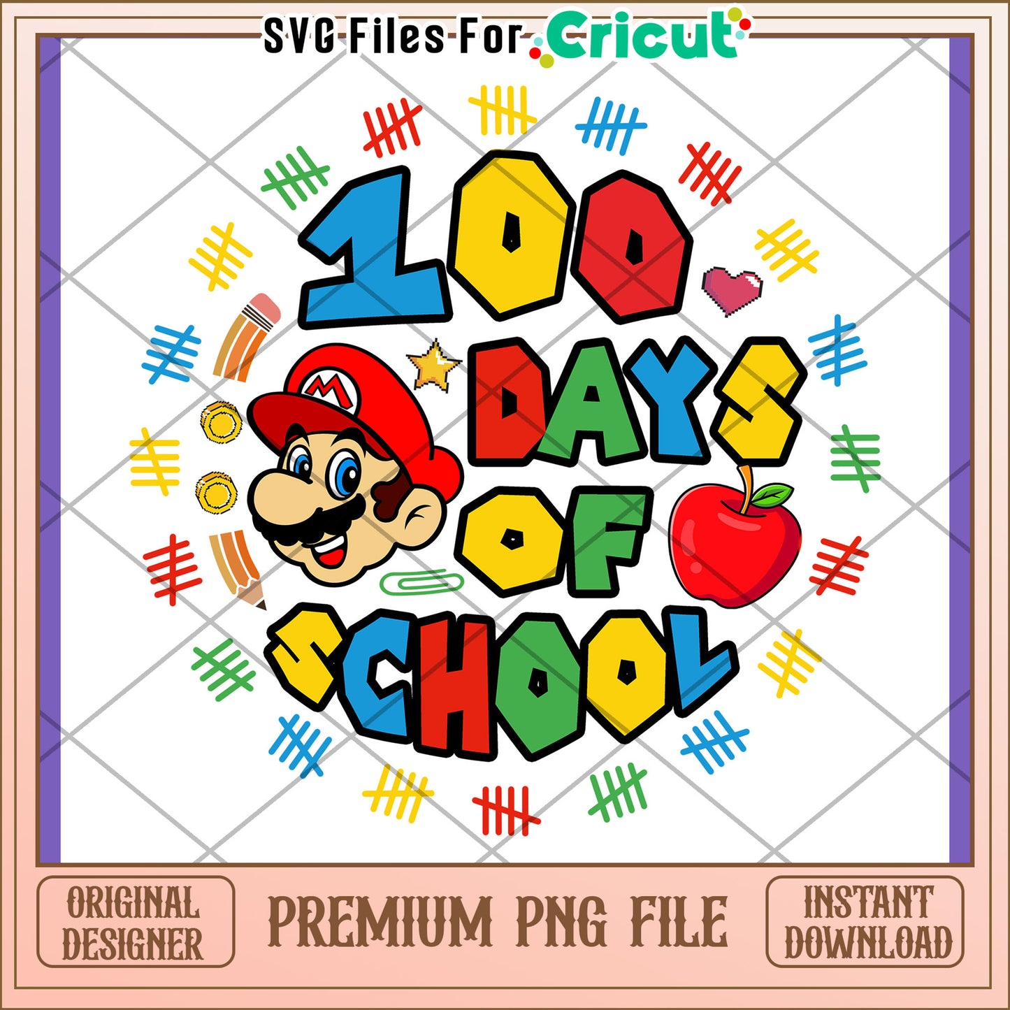 100 Days of School Mario PNG