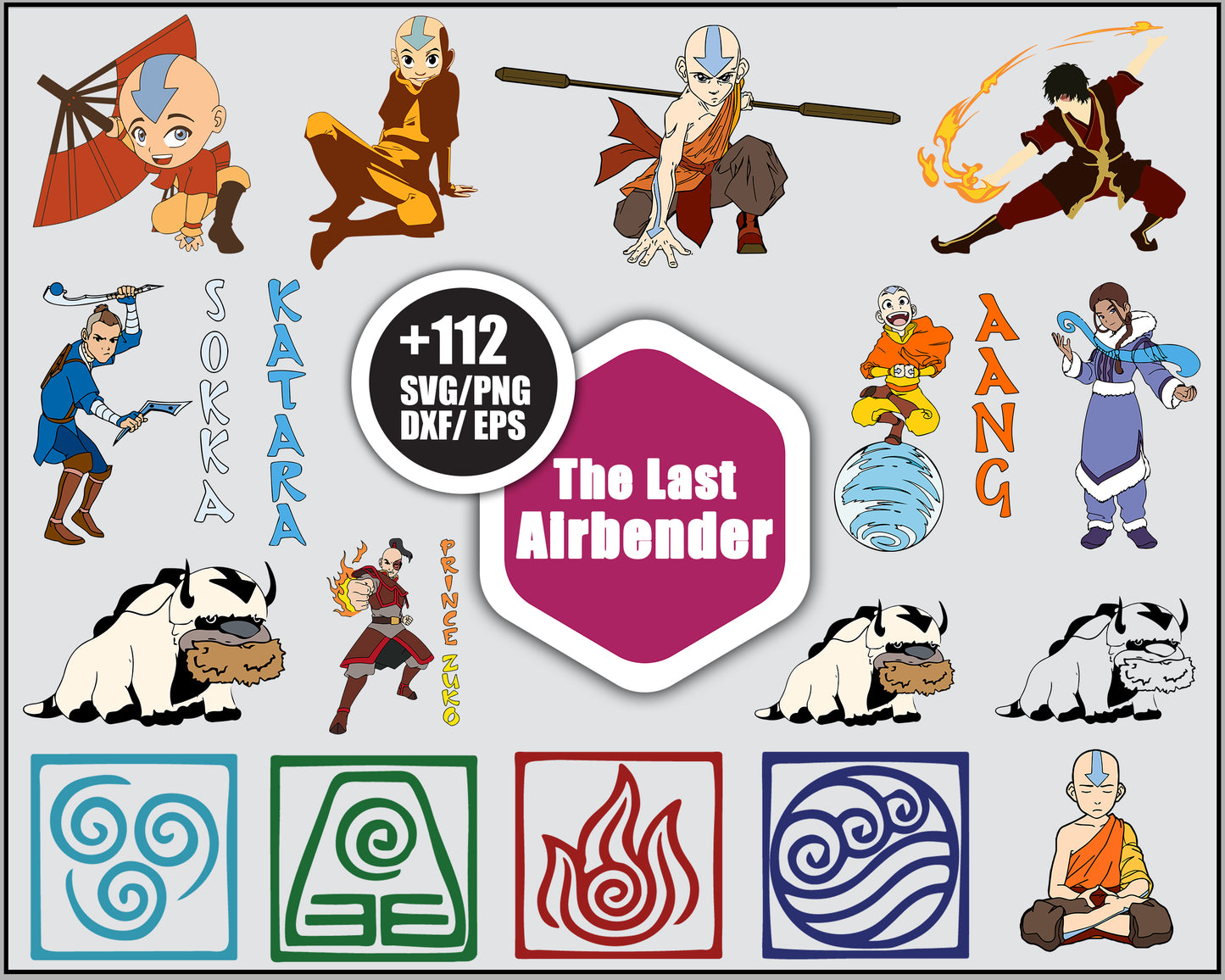 The last airbender cartoon bundle svg, avatar of aang svg