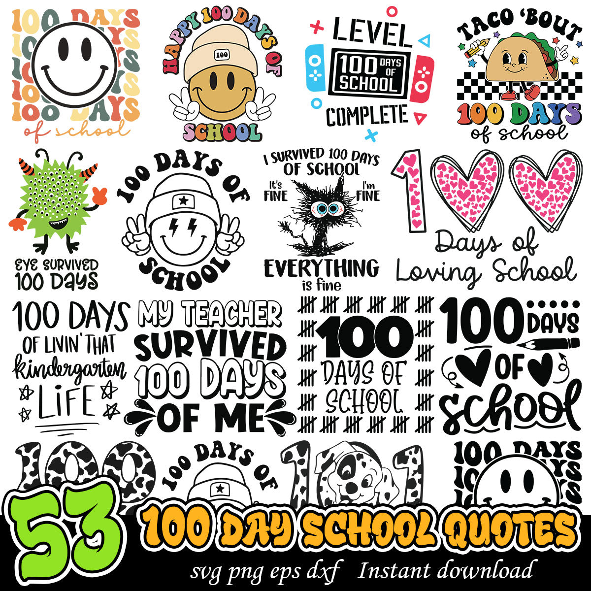 100 Day Of School Bundle, Happy 100 days of school svg bundle