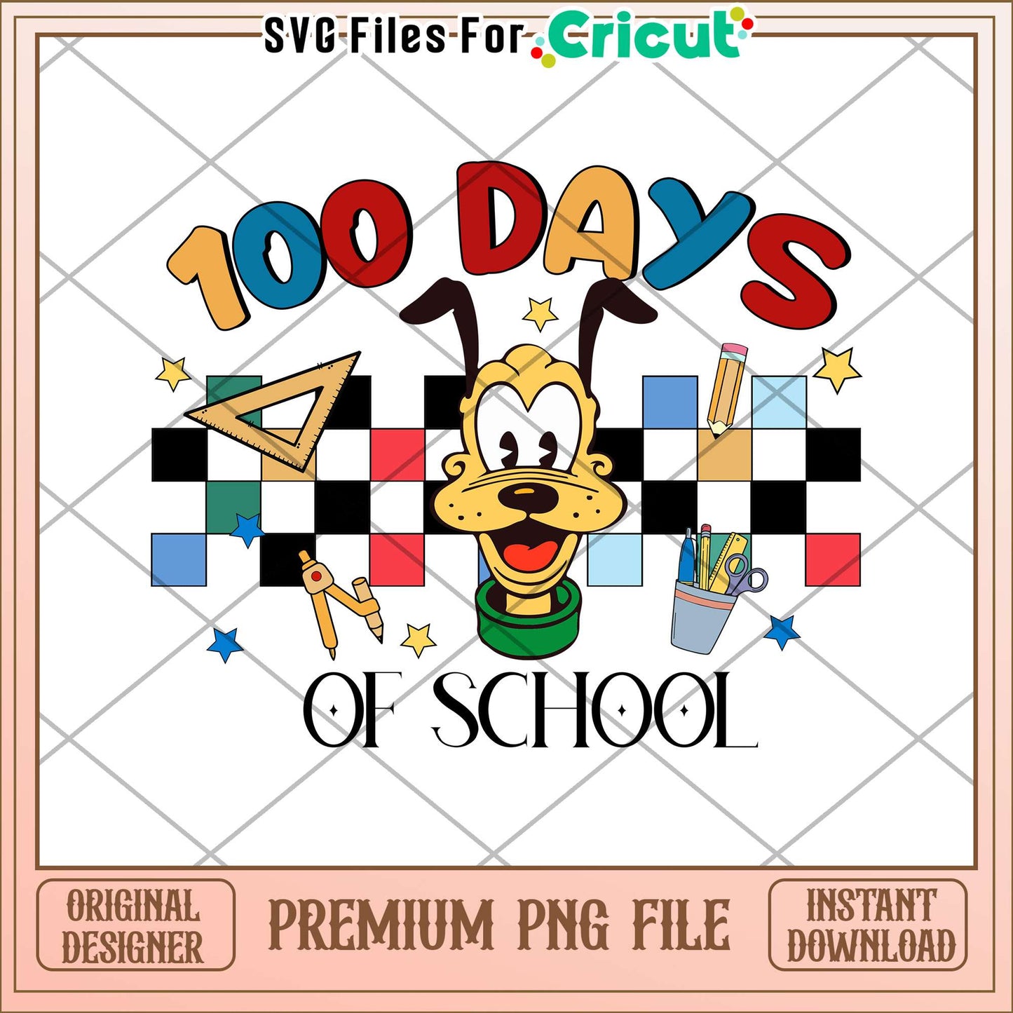 100 day of school png, school supplies png, pluto dog png