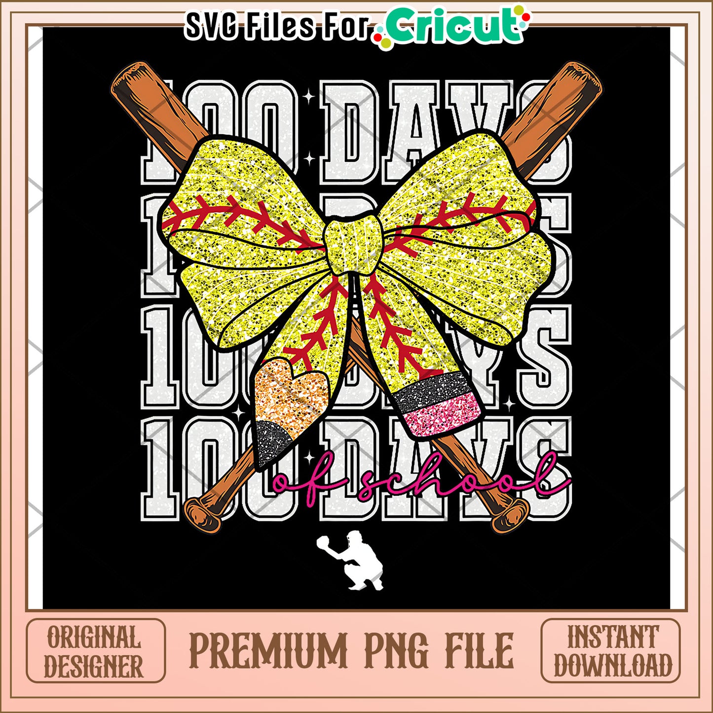 100 days of school baseball design png, back to school supplies png, cartoon design png