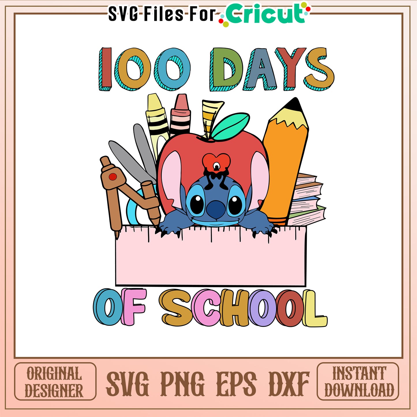 100 days of school svg, school supplies svg, stitch svg