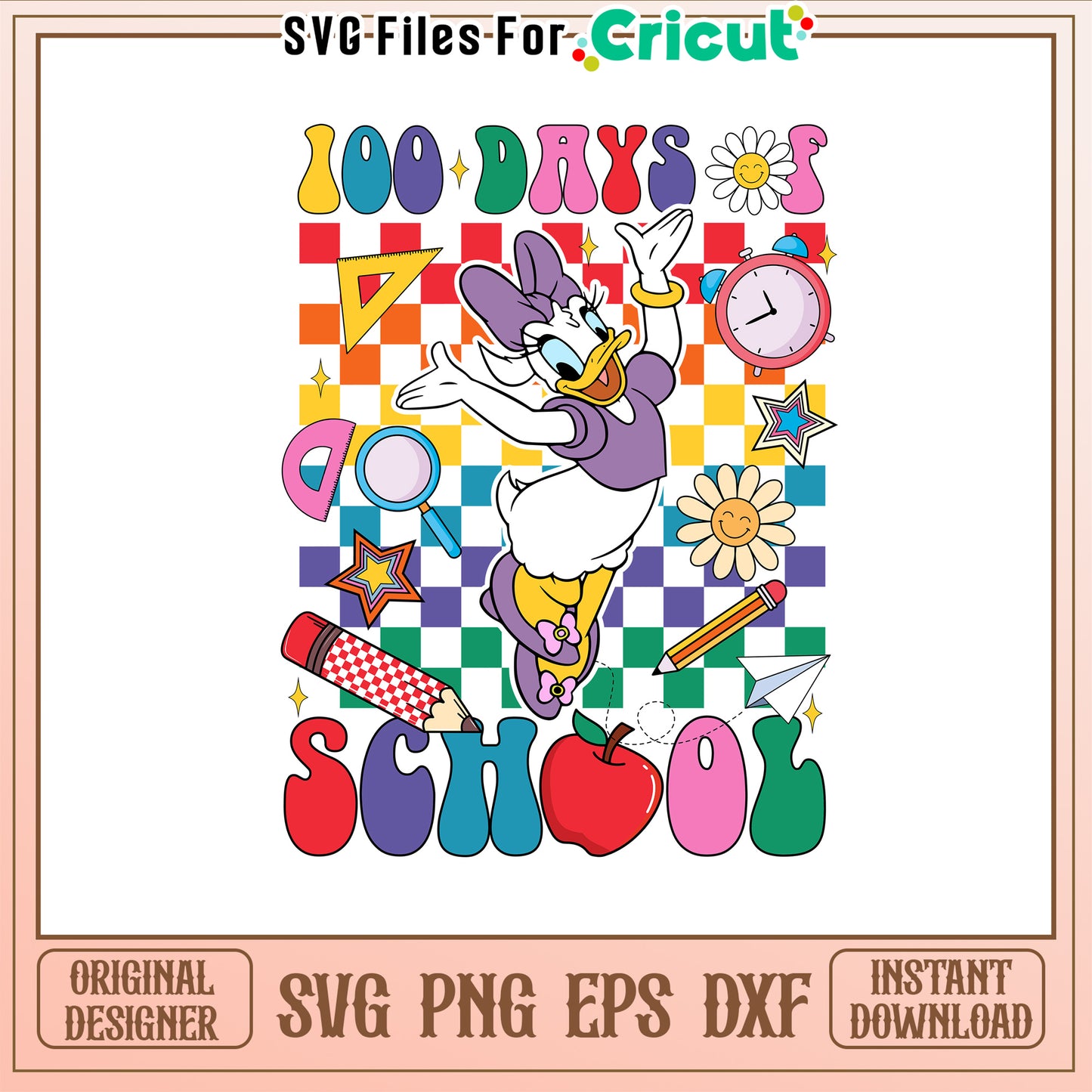 100th day of school daisy svg, school days svg, disney school svg