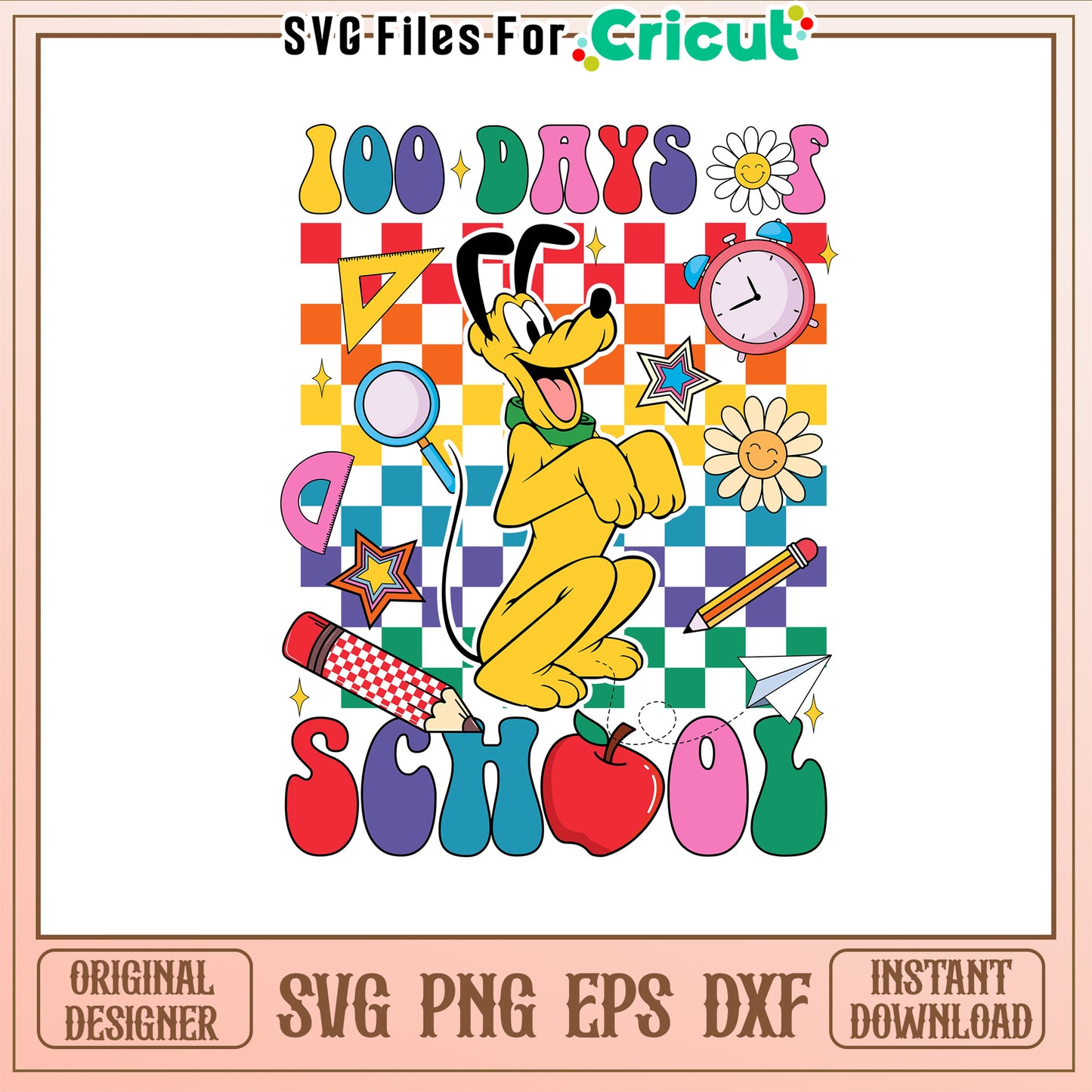 100th day of school school supplies svg, pluto svg, disney svg