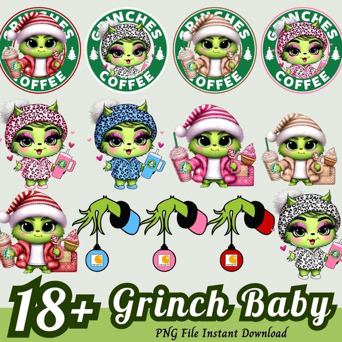 Starbuck Grinch Baby PNG, Boujee Grinch bundle