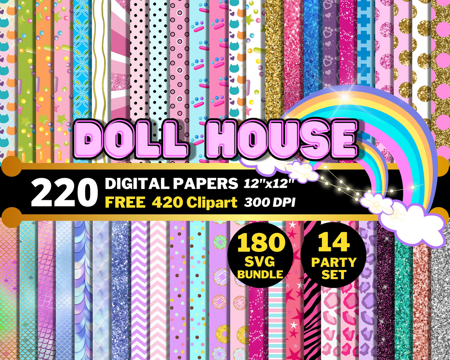 Doll House Friends Digital Papers PNG bundle