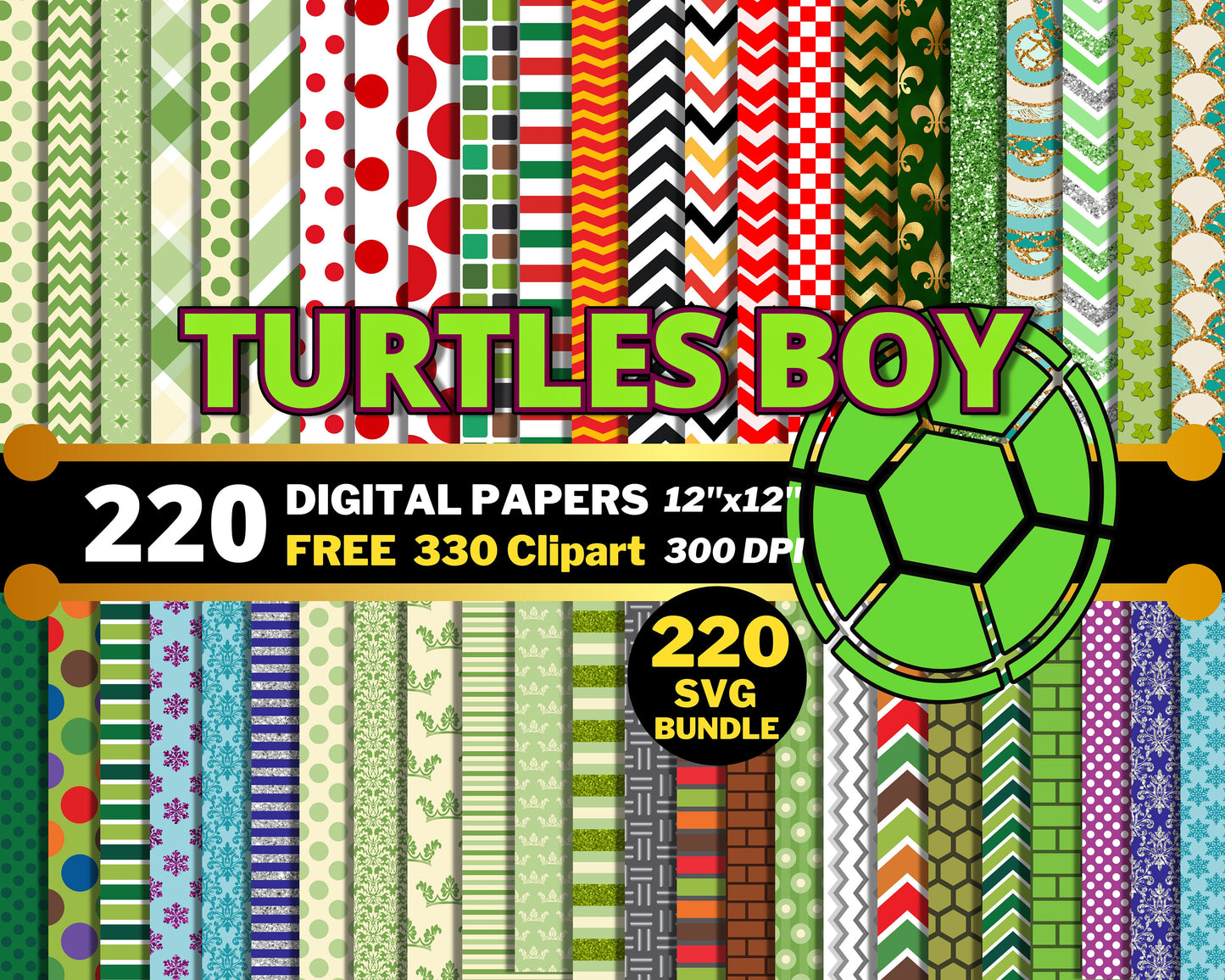 Turtles Boy Digital Papers PNG Bundle