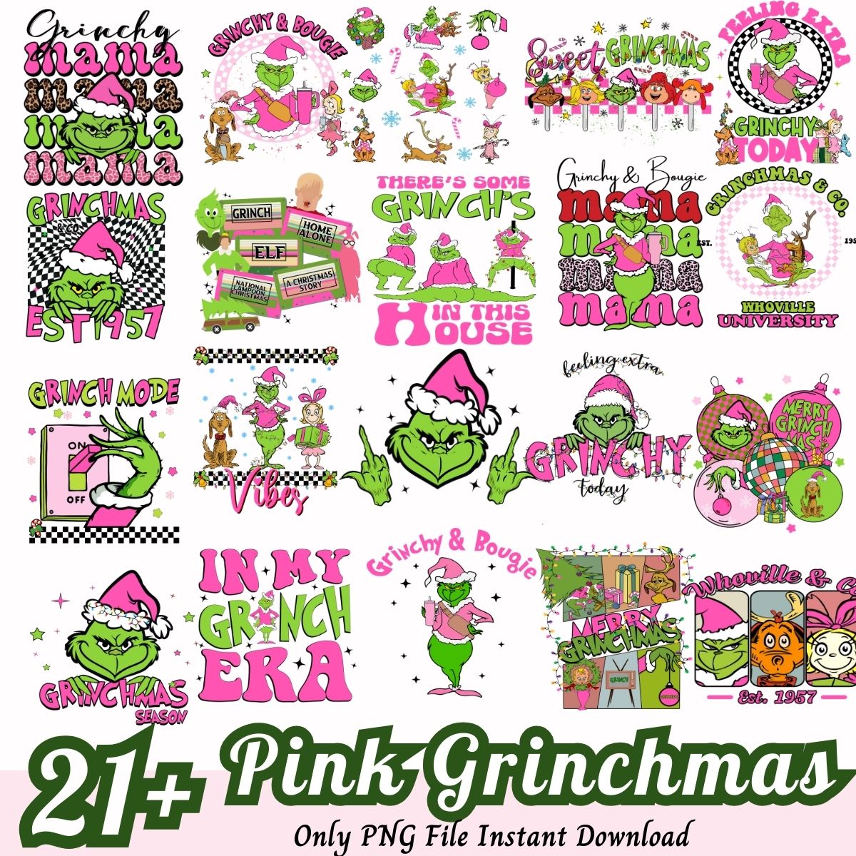 Pink Grinchmas PNG quotes, Pink Grinch quotes bundle