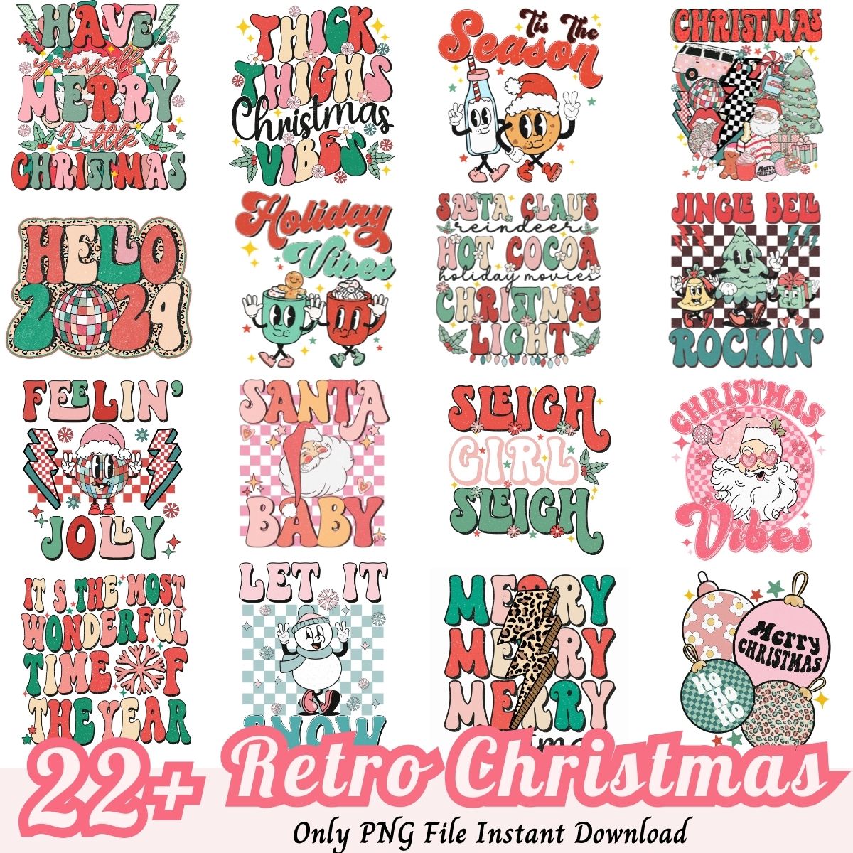 Retro Christmas Quotes PNG, Christmas red quotes bundle