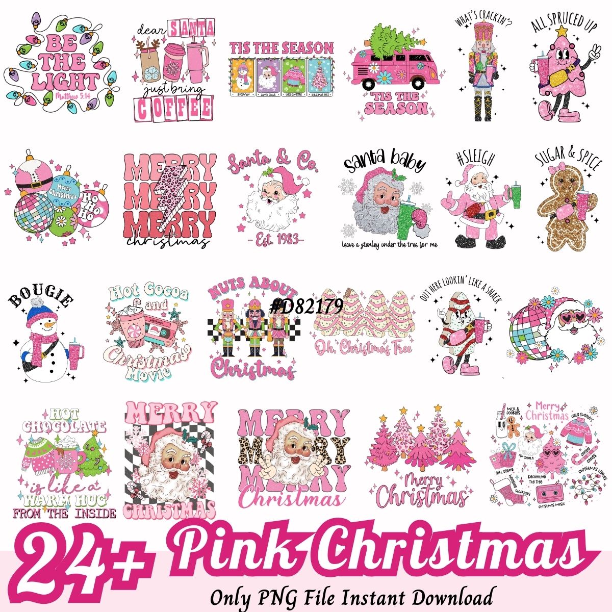 Pink Christmas clipart PNG, Pink Christmas bundle