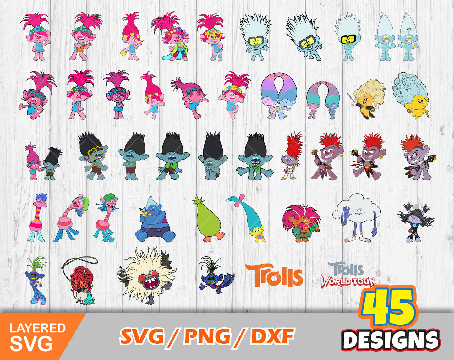 Trolls characters clipart SVG Bundle