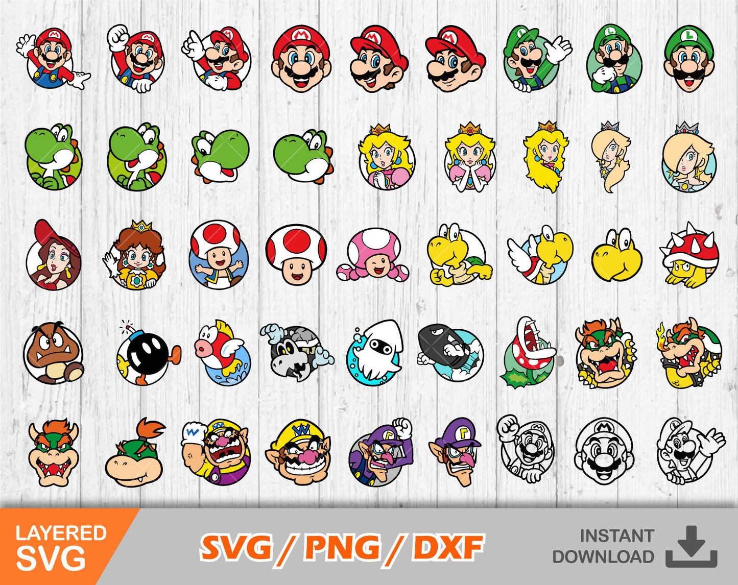 Mario Icons clipart set SVG Bundle