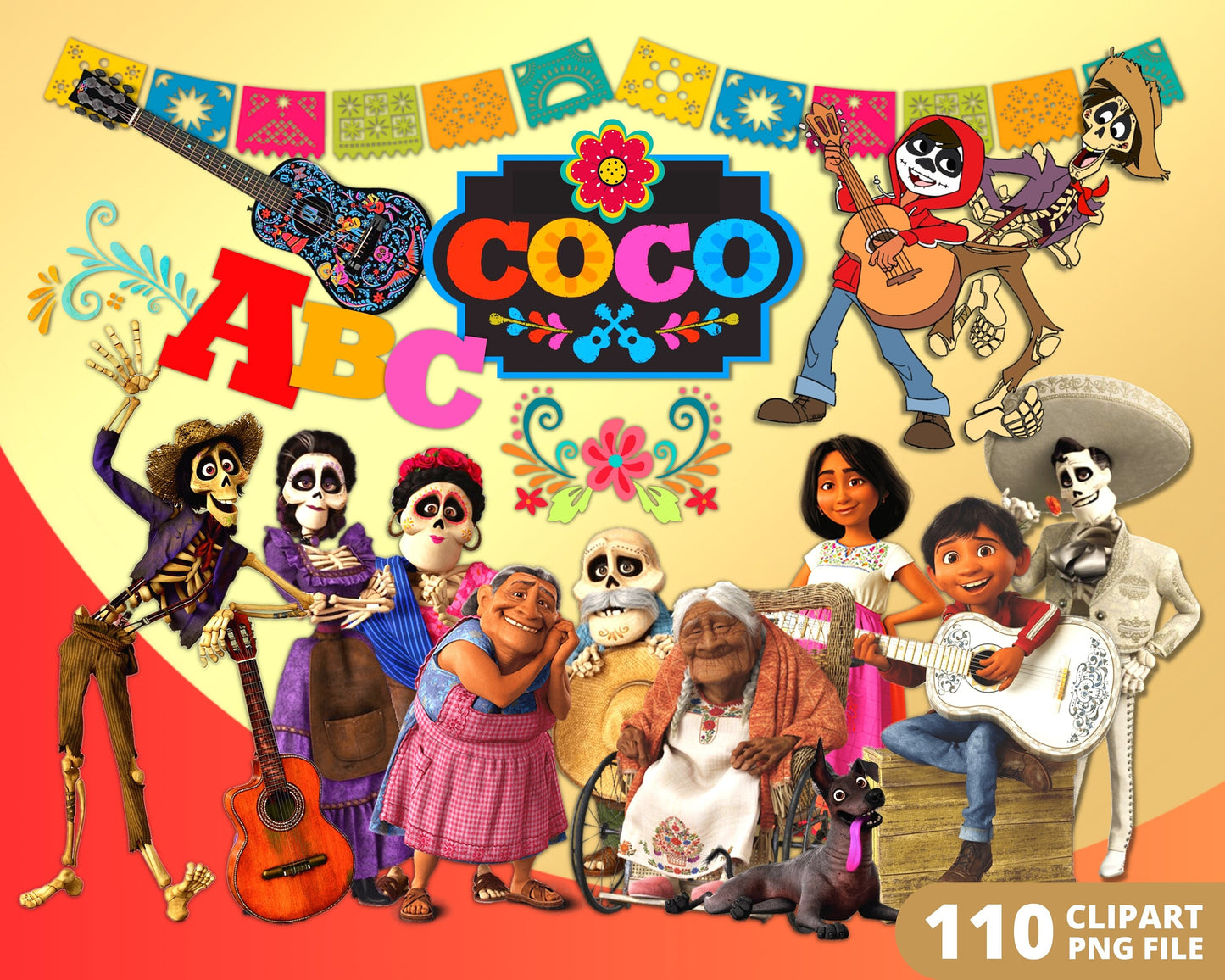 Coco disney Digital Papers PNG bundle