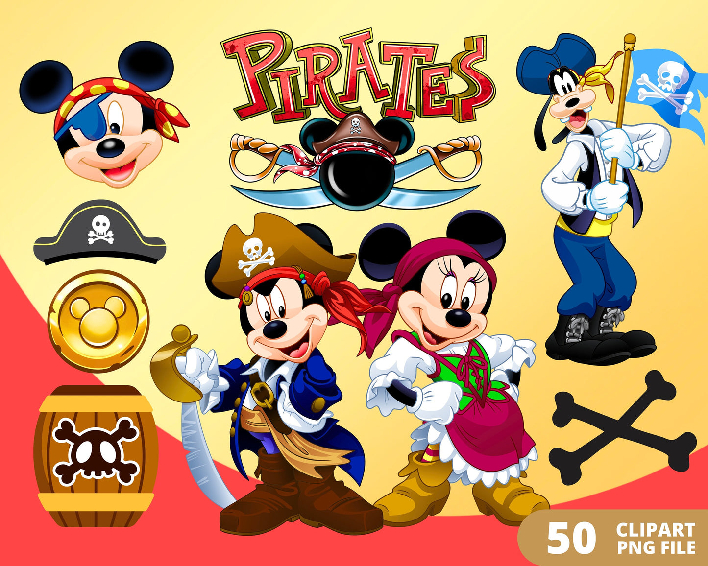 Mickey Pirates Digital Papers PNG bundle