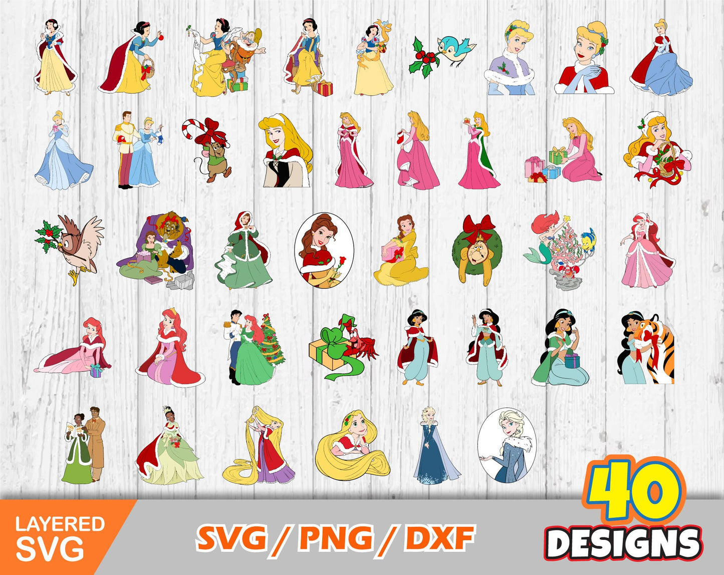 Disney Princess Christmas Clipart SVG Bundle