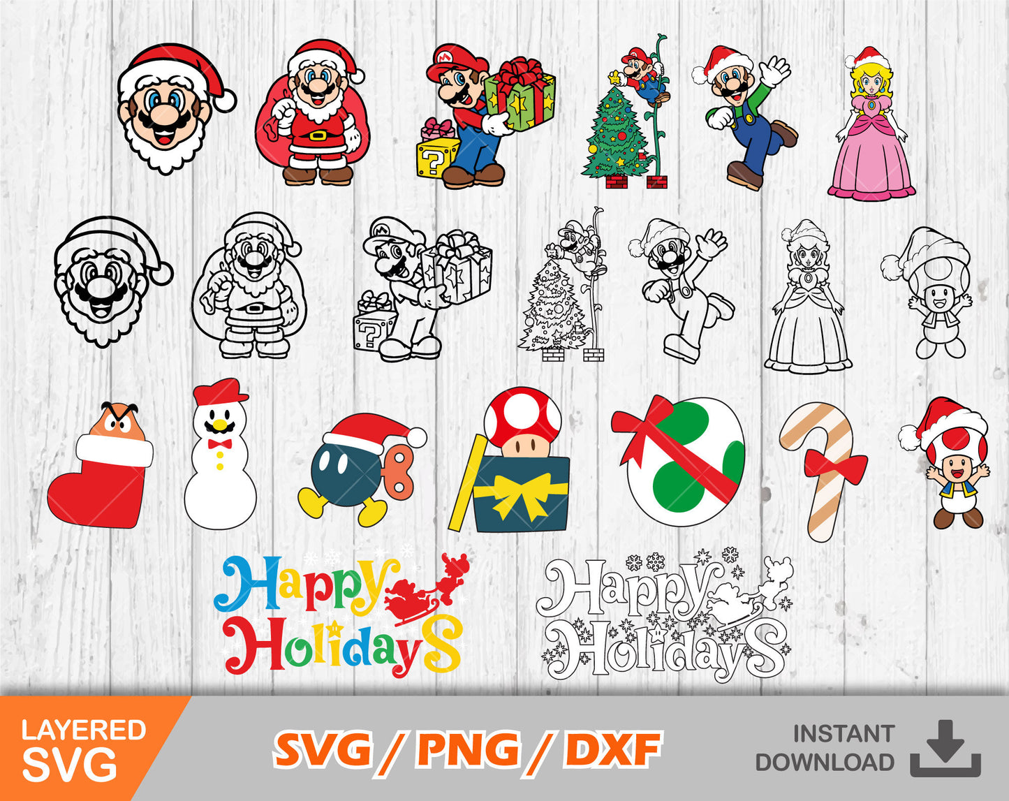 Mario Christmas clipart SVG Bundle