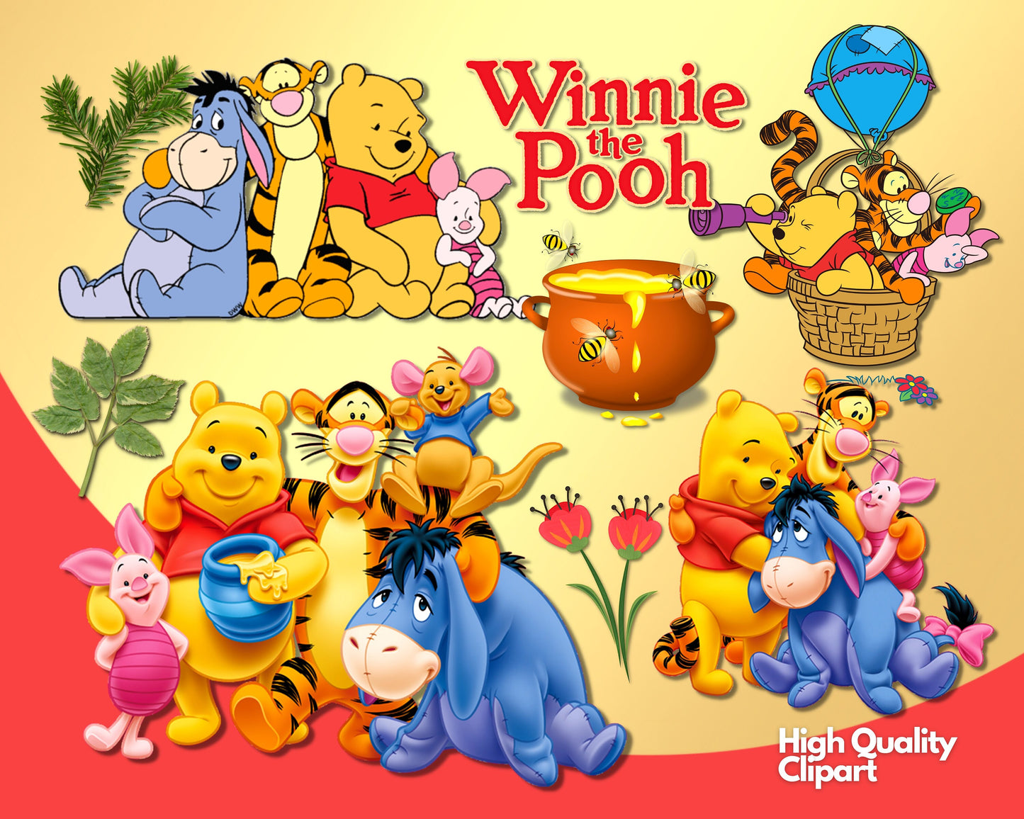 Winnie the Pooh Clipart PNG Bundle