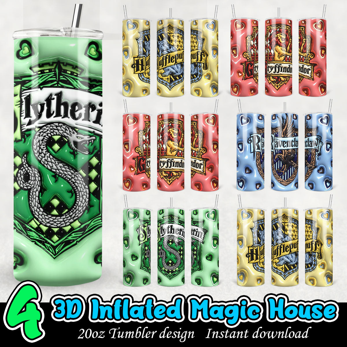 3D Inflated Harry Potter png tumbler, Magic House Tumbler Bundle
