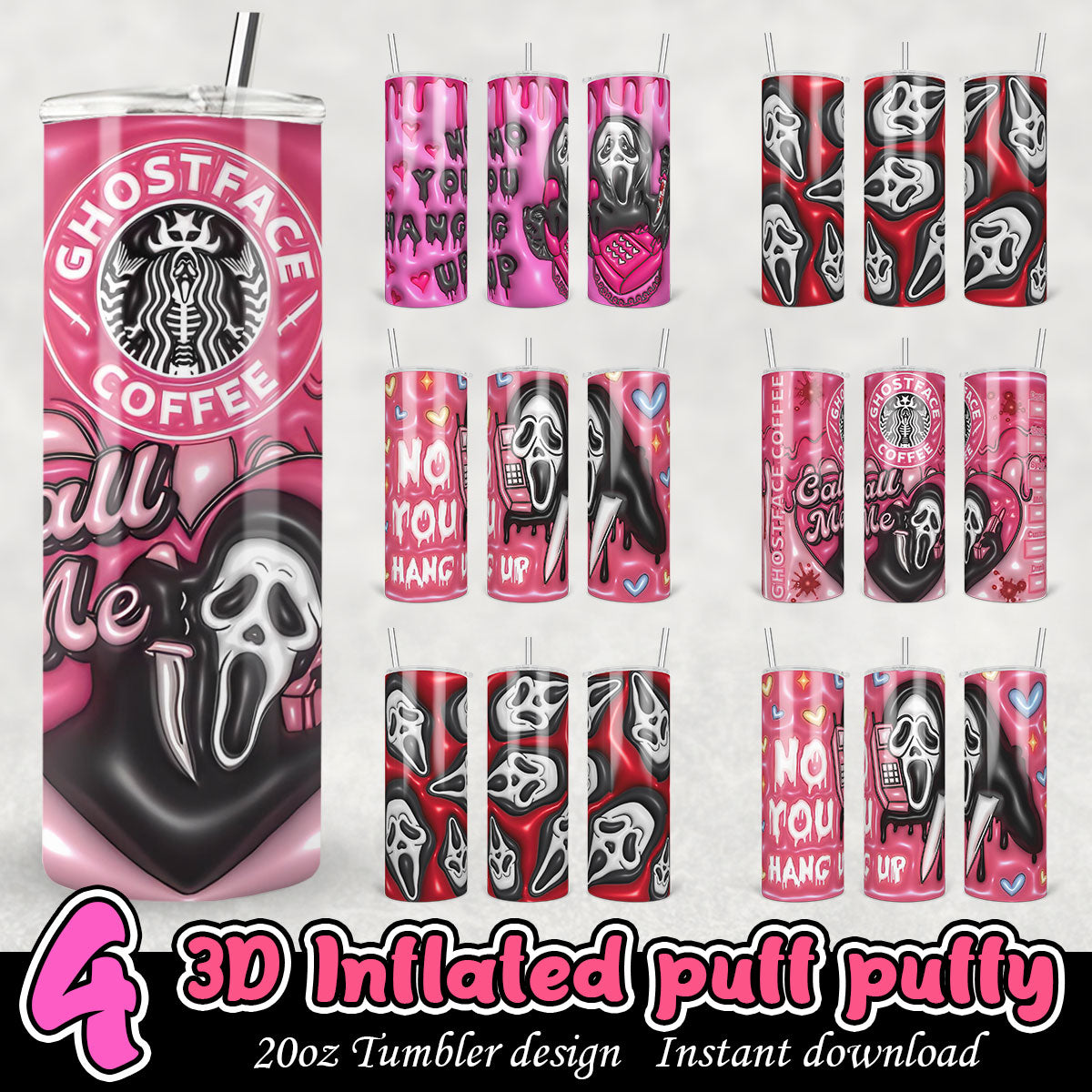 Scream face 3D Inflated Bundle, Scream face png tumbler bundle