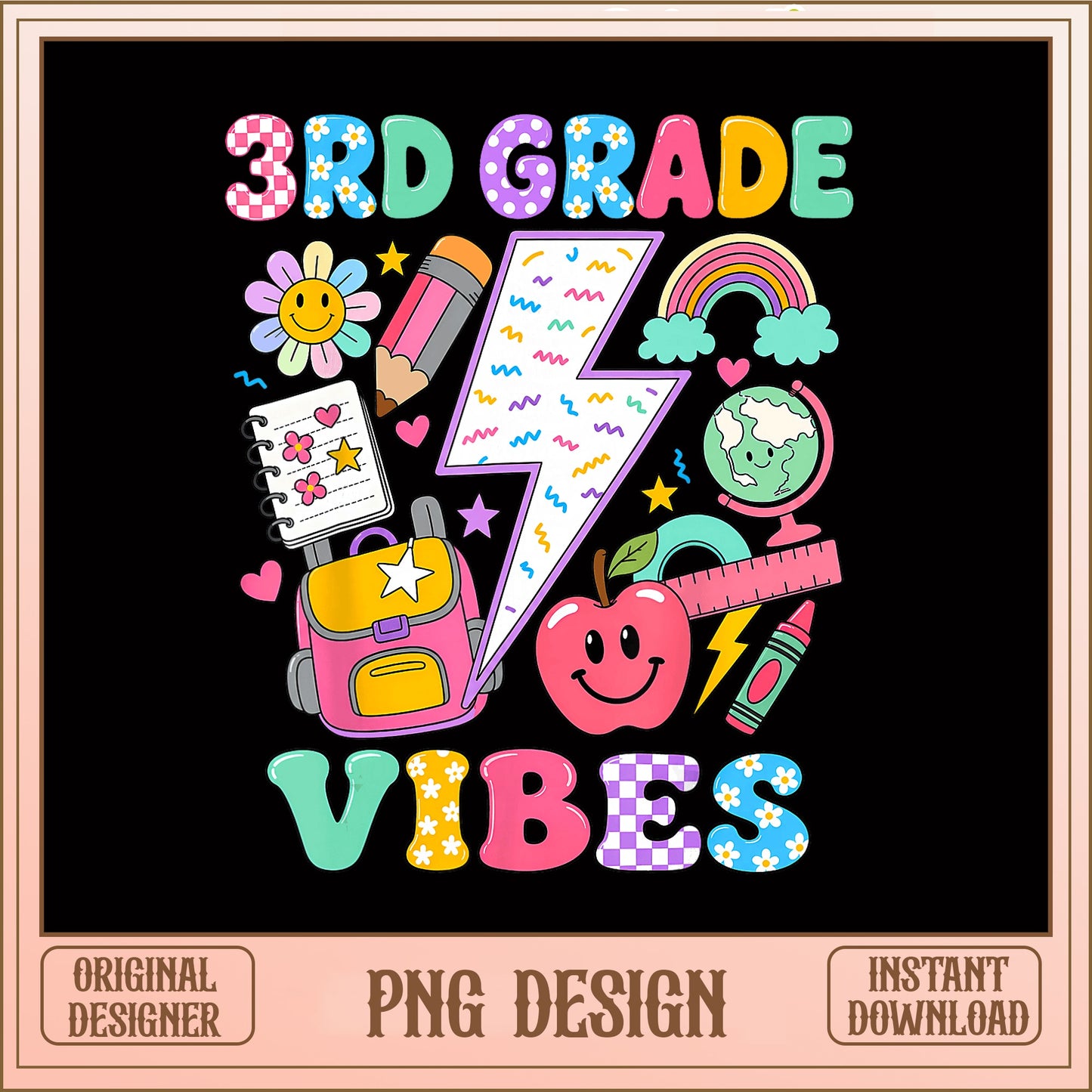3rd Grade Vibes PNG, Back To School PNG, Teacher PNG
