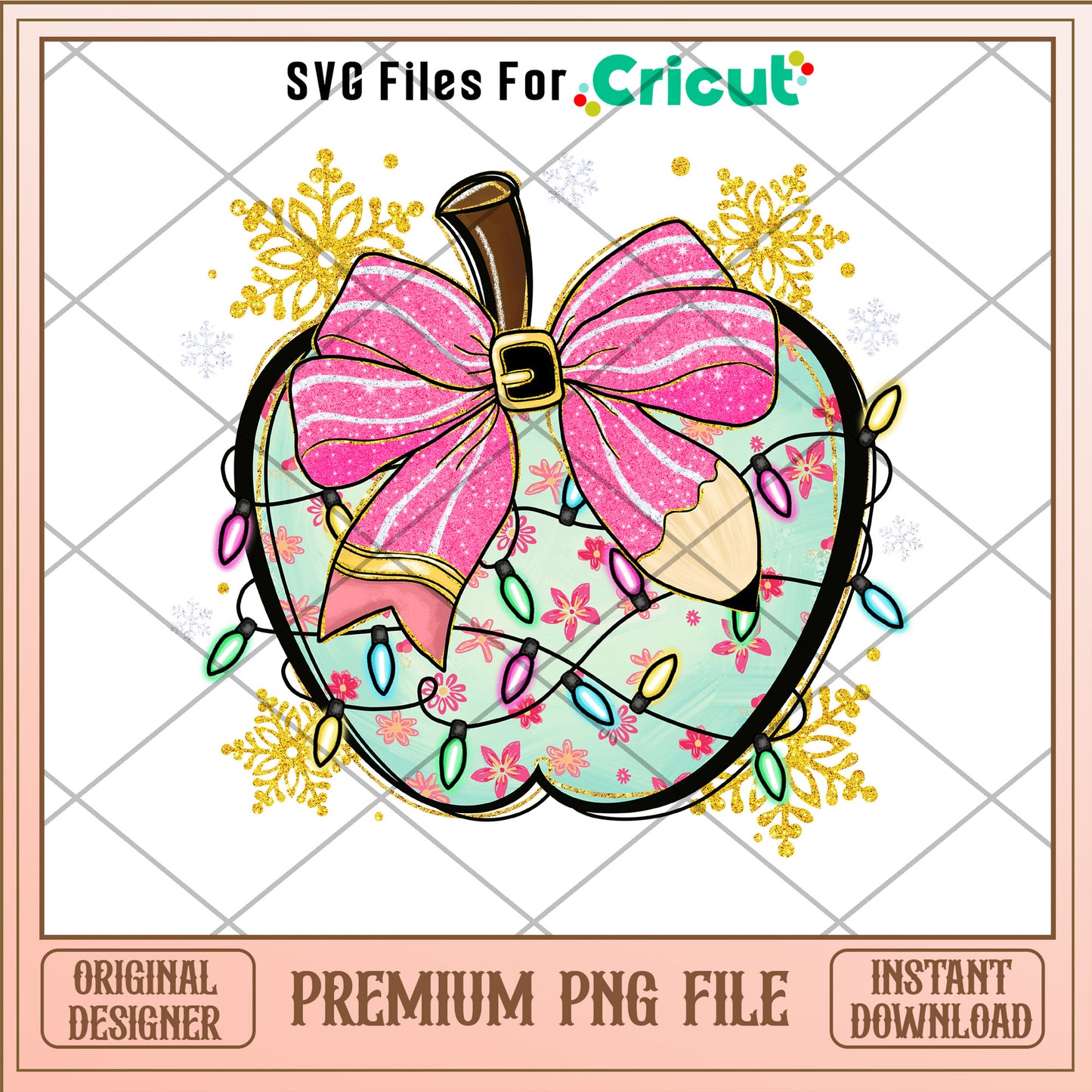 A apple christmas design png, christmas light png, christmas png