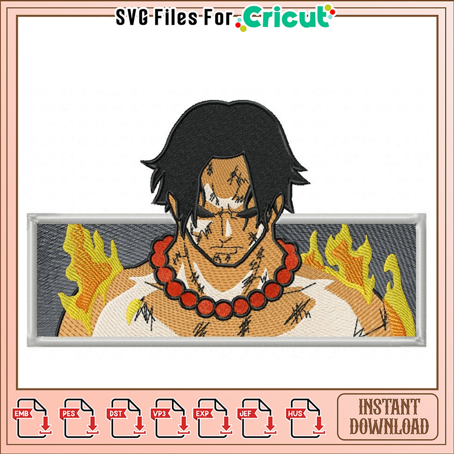 Ace One Piece Embroidery Design Instant Download