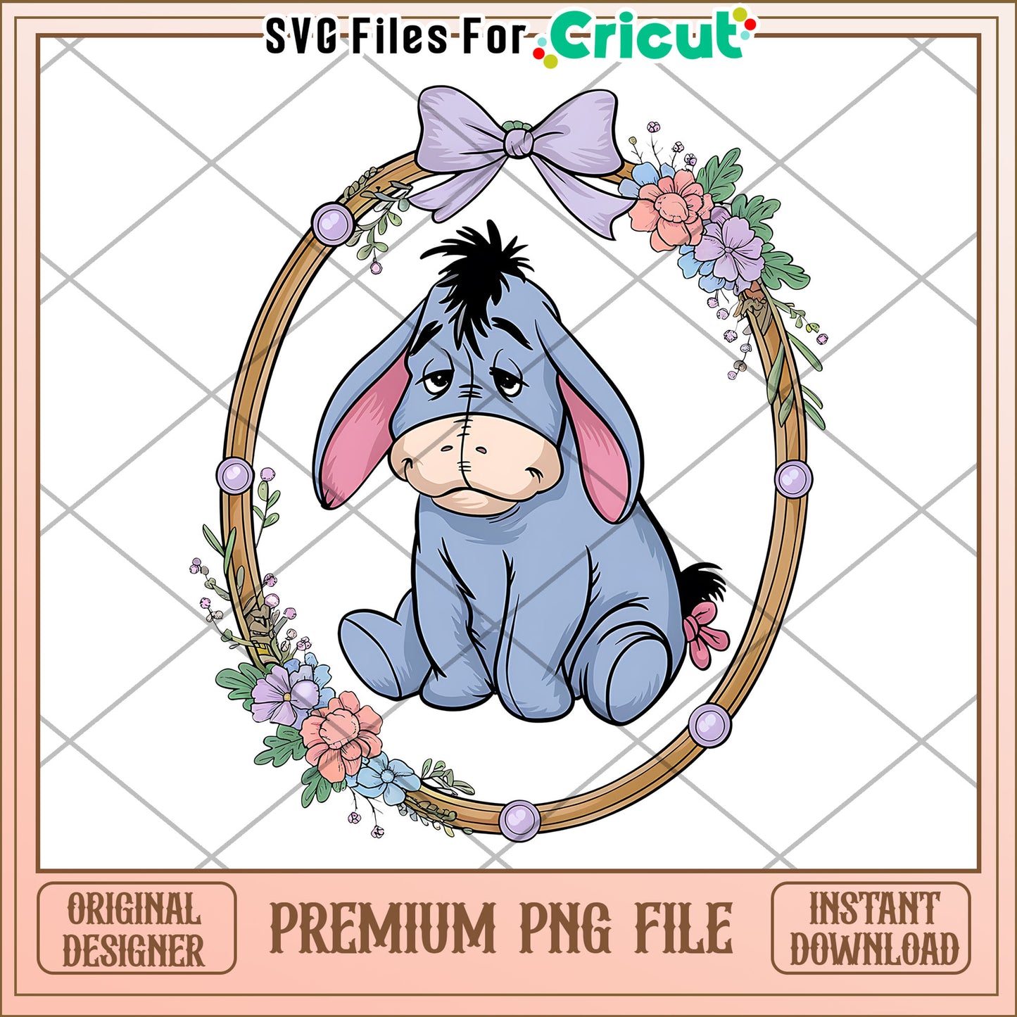 Adorable Eeyore Floral Frame PNG File, Perfect for Crafting Projects