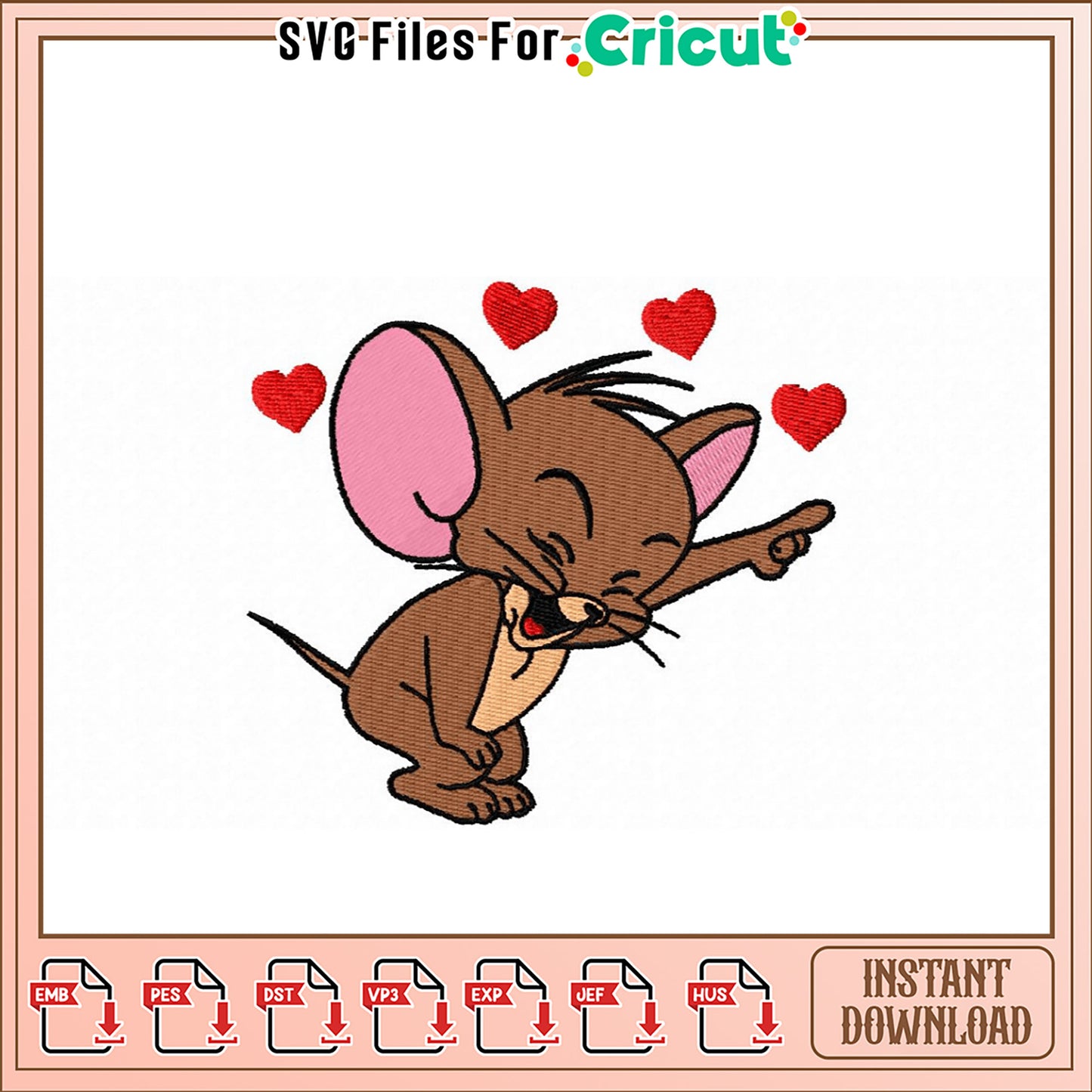 Adorable Love Mouse Embroidery Design for Crafts
