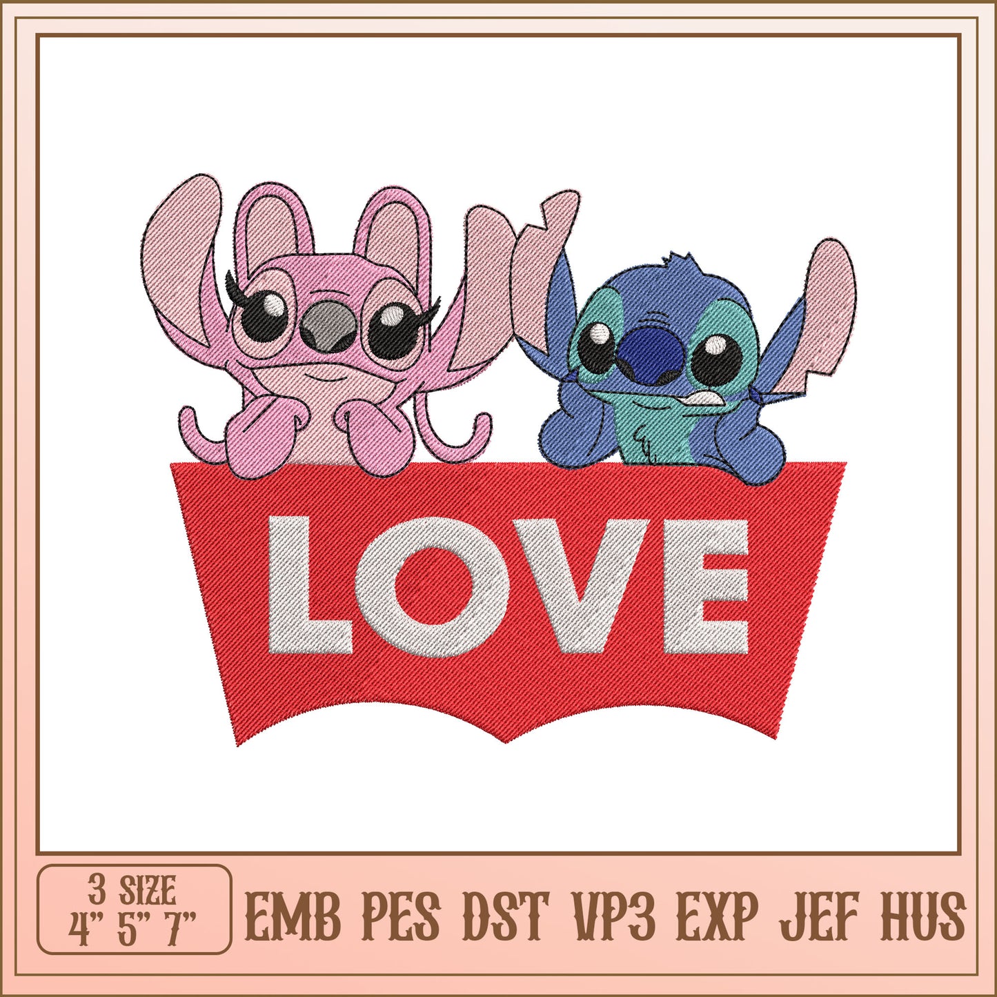 Adorable Stitch Embroidery Design Love with Cute Characters