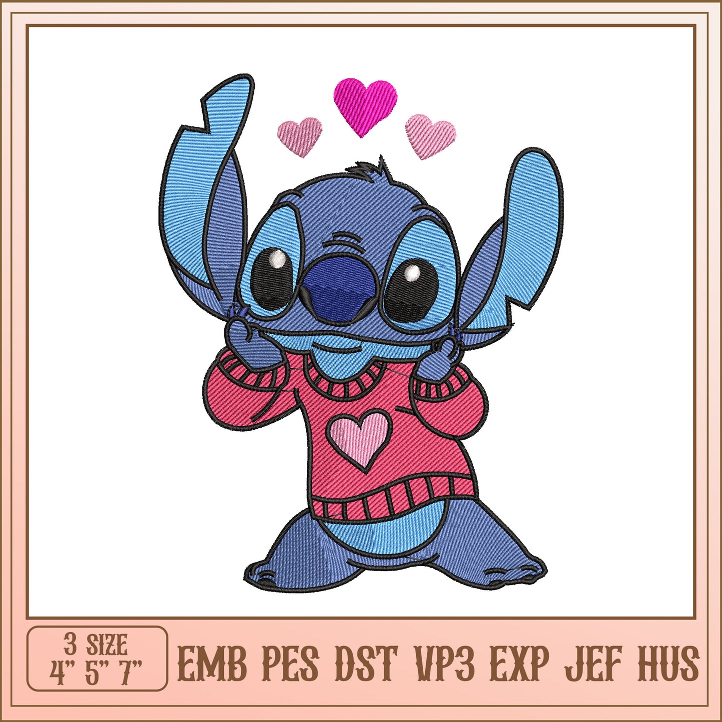 Adorable Stitch Embroidery Design for Valentine's Day Decor