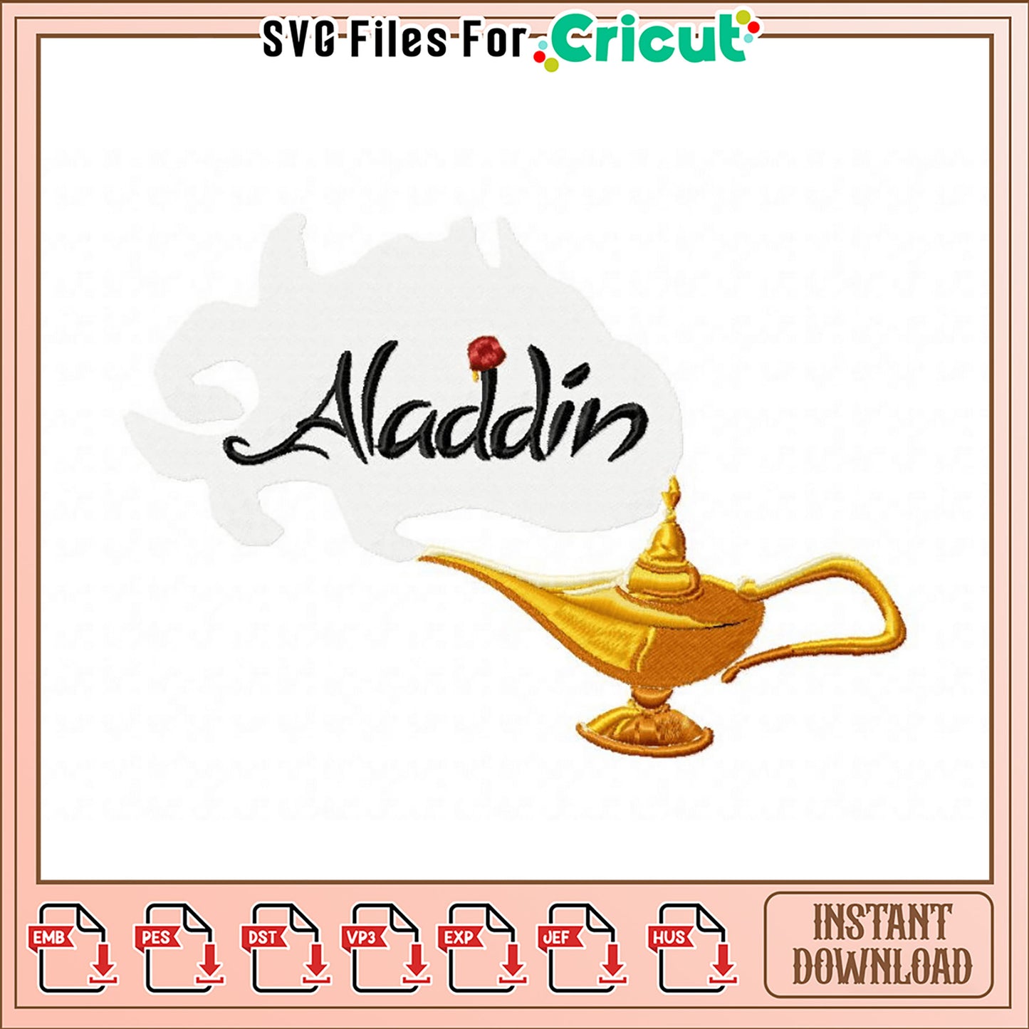 Aladdin Embroidery Design Instant Download