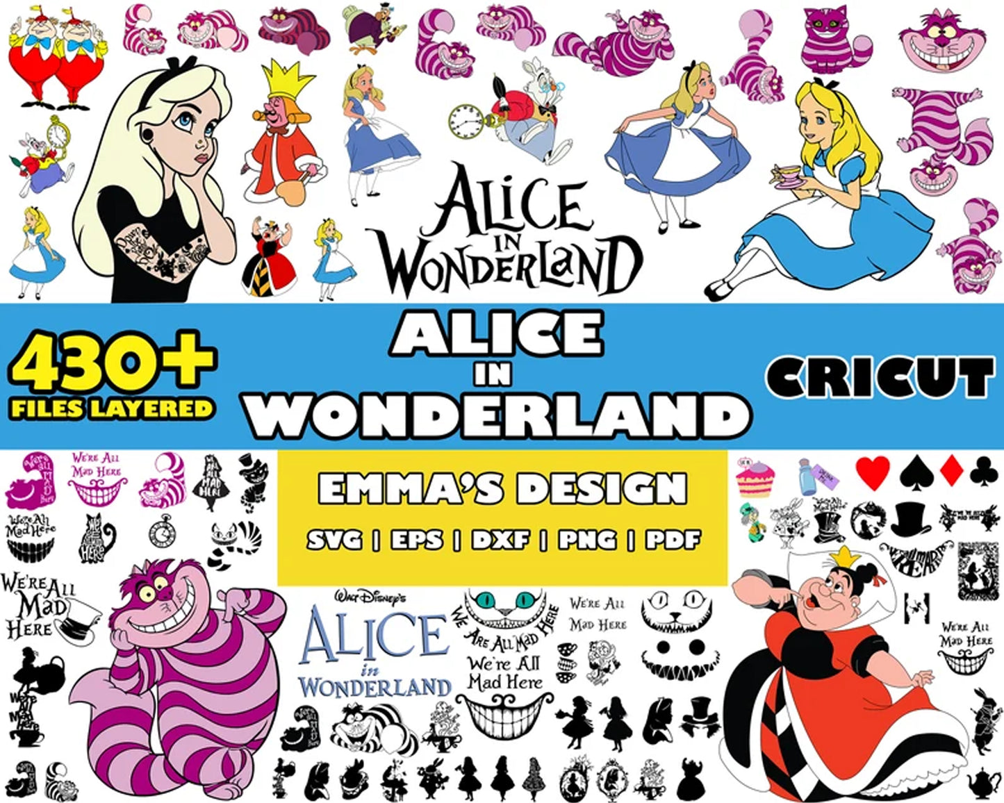 Alice in wonderland bundle svg, alice in wonderland characters svg