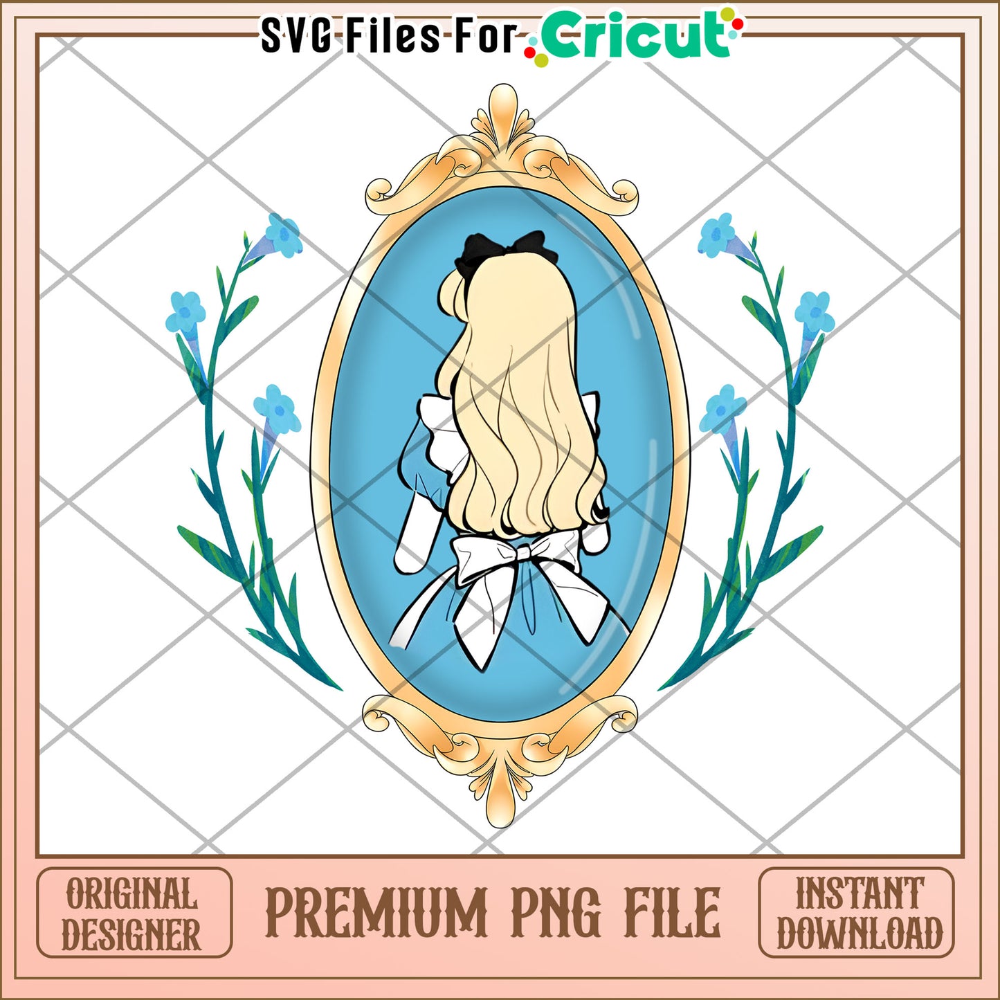 Alice in Wonderland PNG, Floral Frame