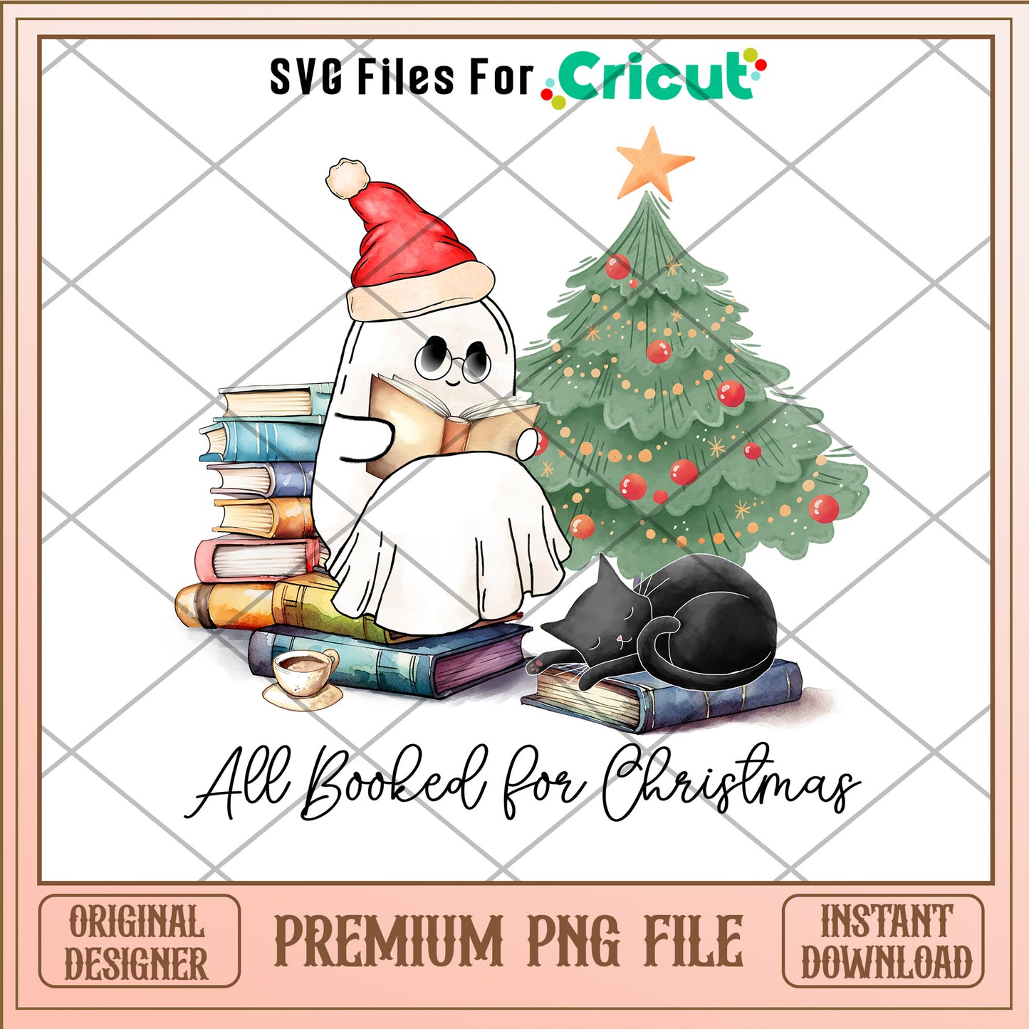 All booked for christmas png, cute ghost png, christams png