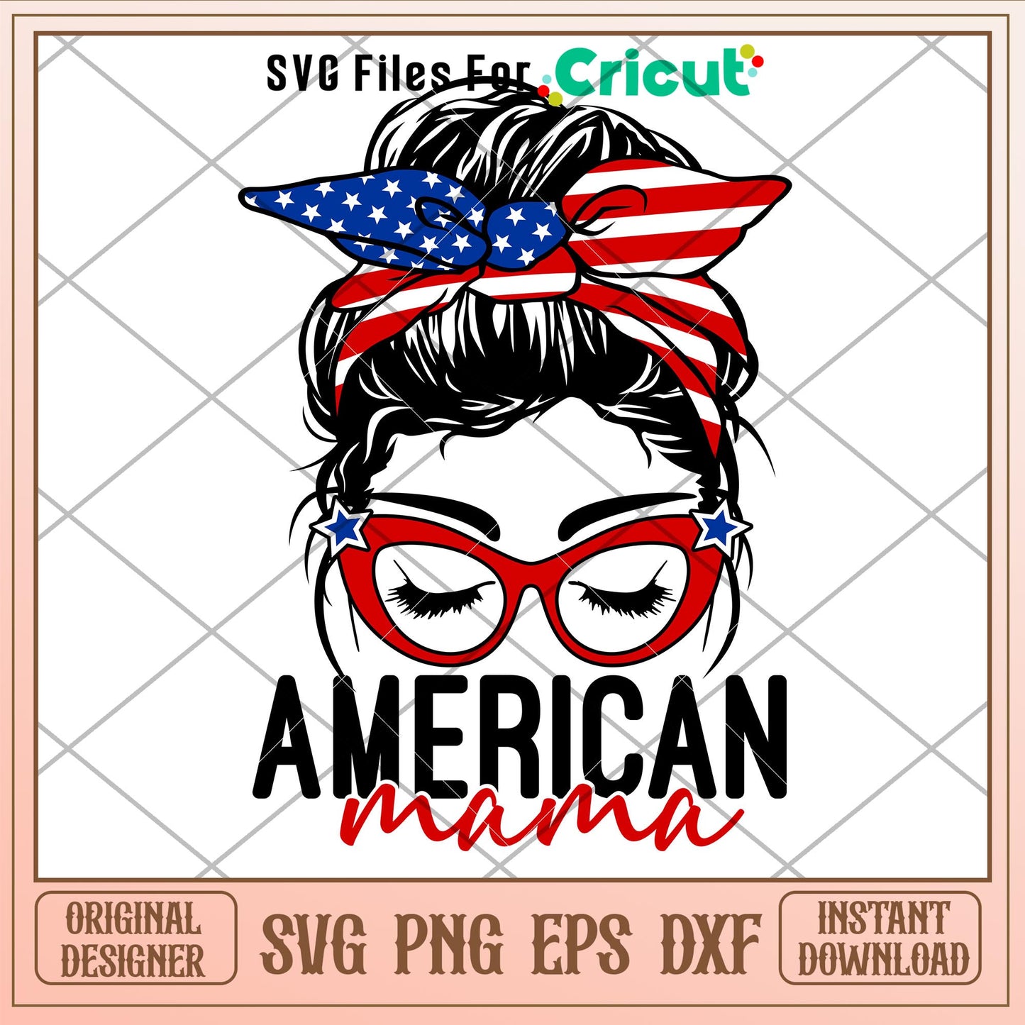 American Mama, American Mama Messy Bun Hair Svg