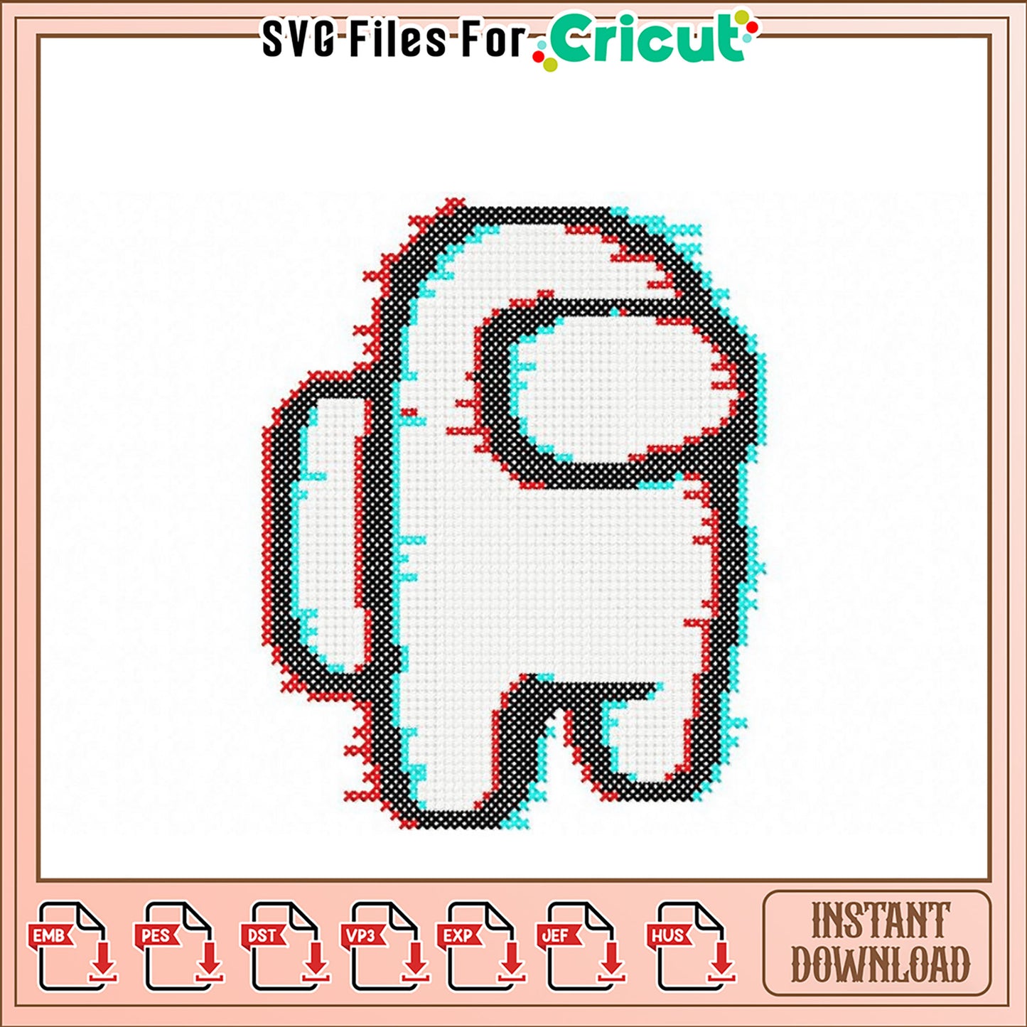 Among Us Glitch Embroidery Design Instant Download