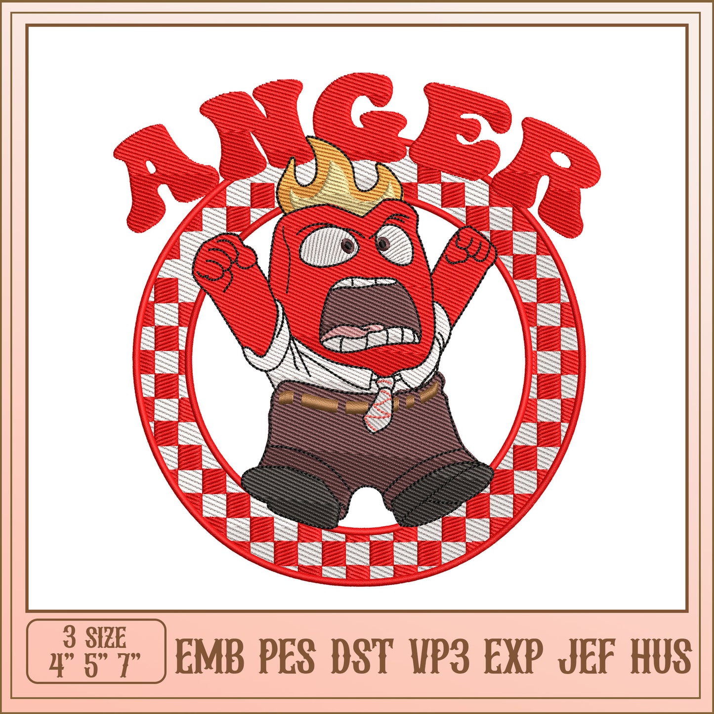 Anger Embroidery Design 3 Sizes