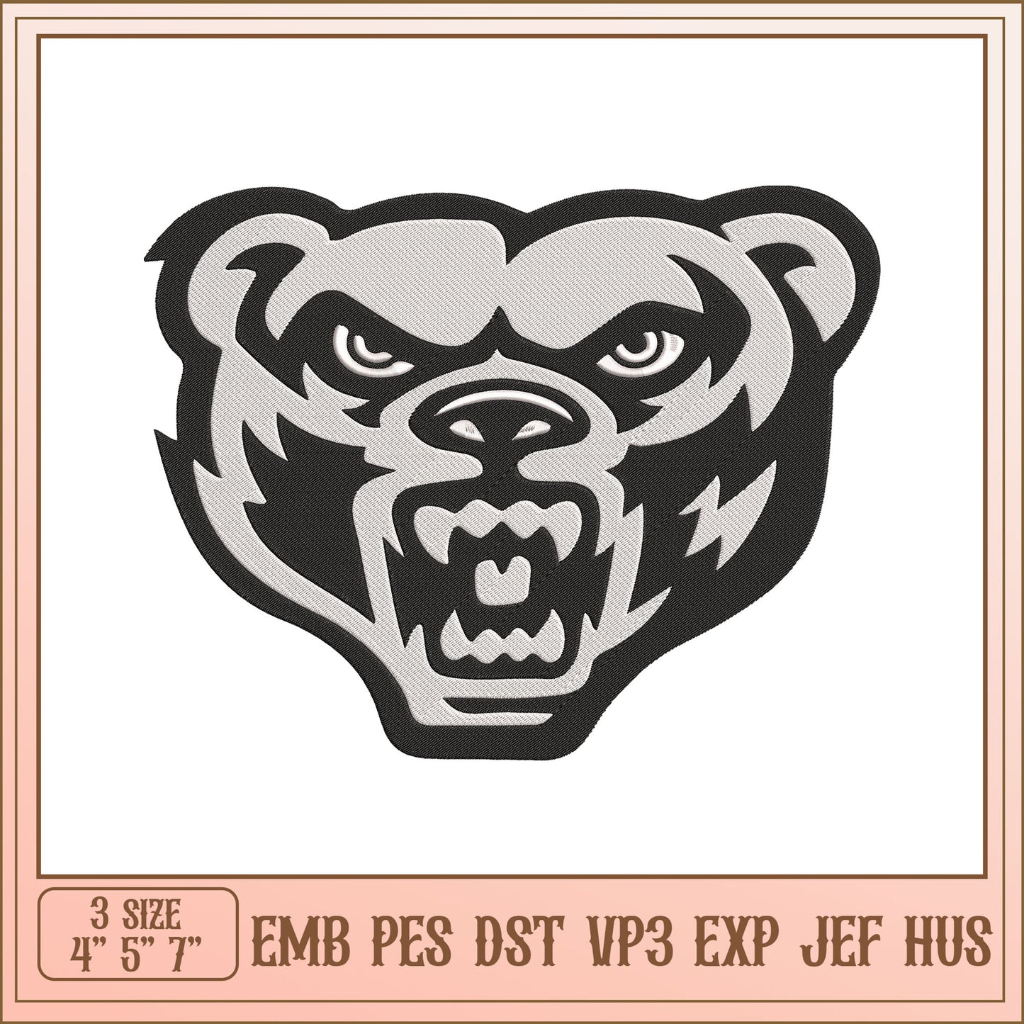 Angry Bear Embroidery Design