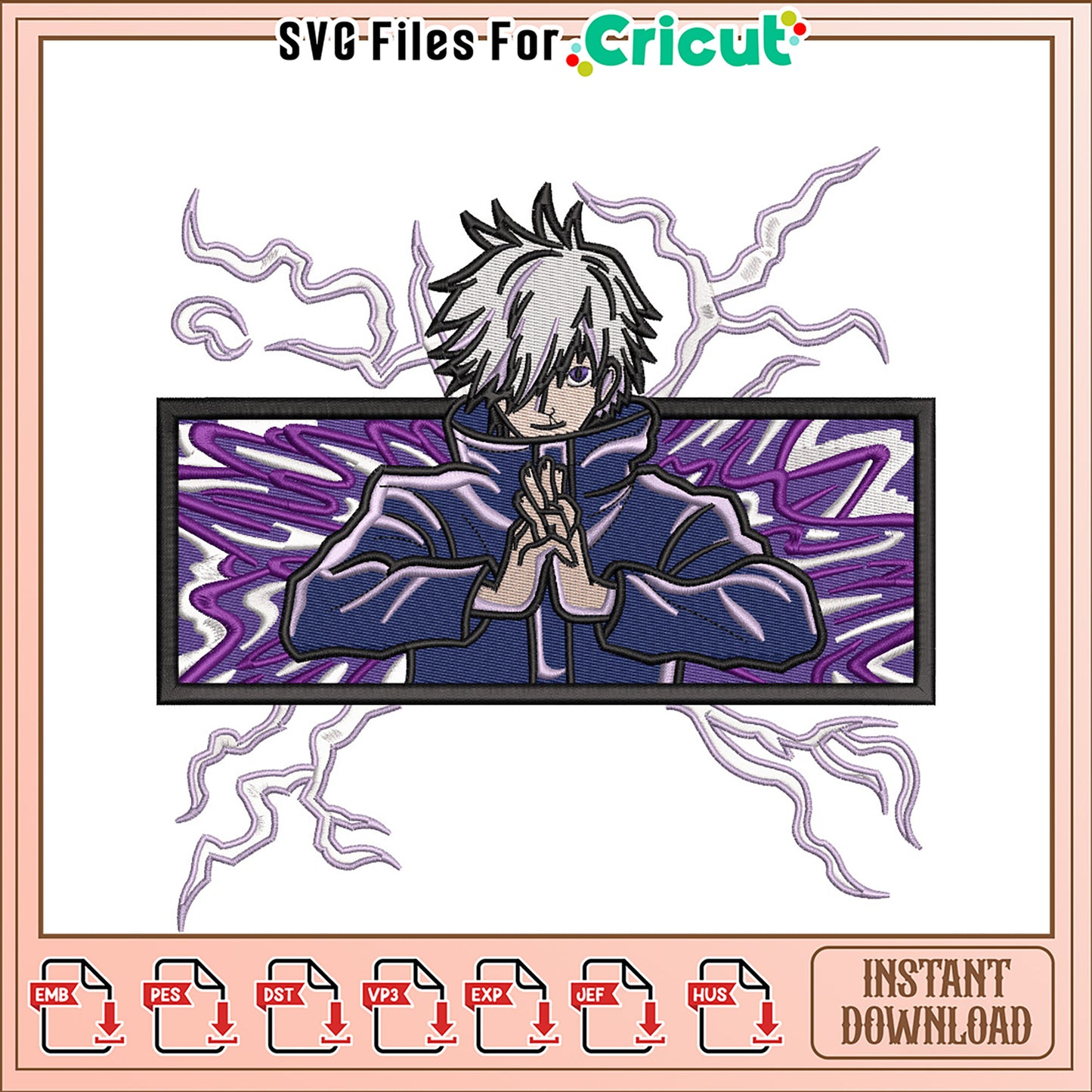 Anime Boy Lightning Embroidery Design Instant Download
