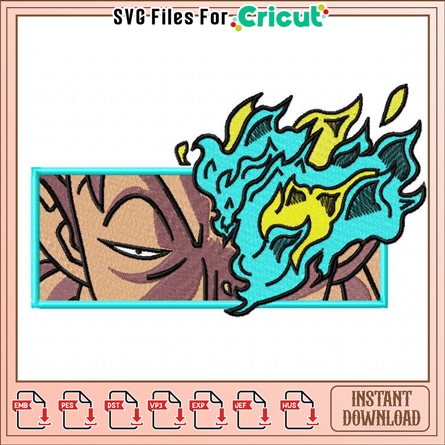 Anime Fire Embroidery Design Instant Download