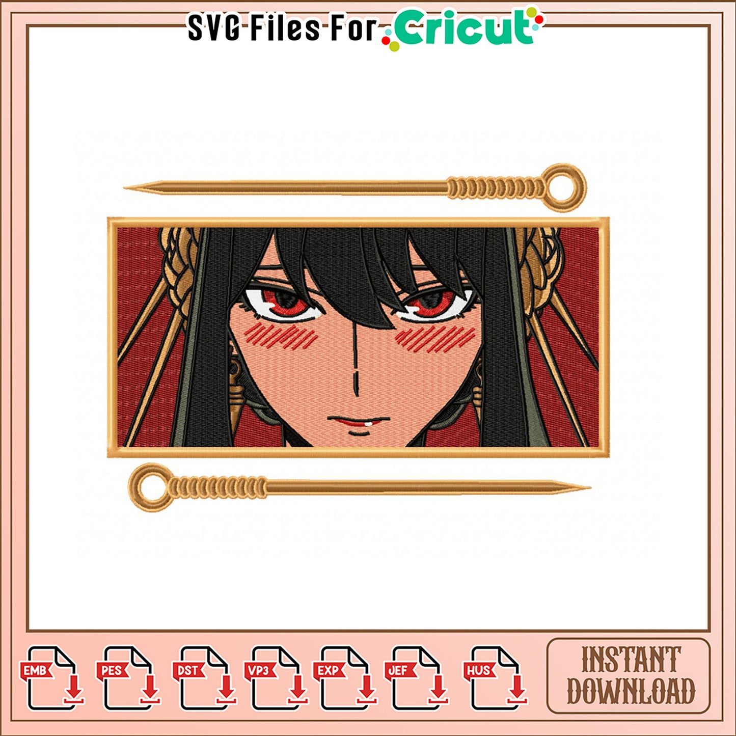 Anime Girl Embroidery Design for Instant Download