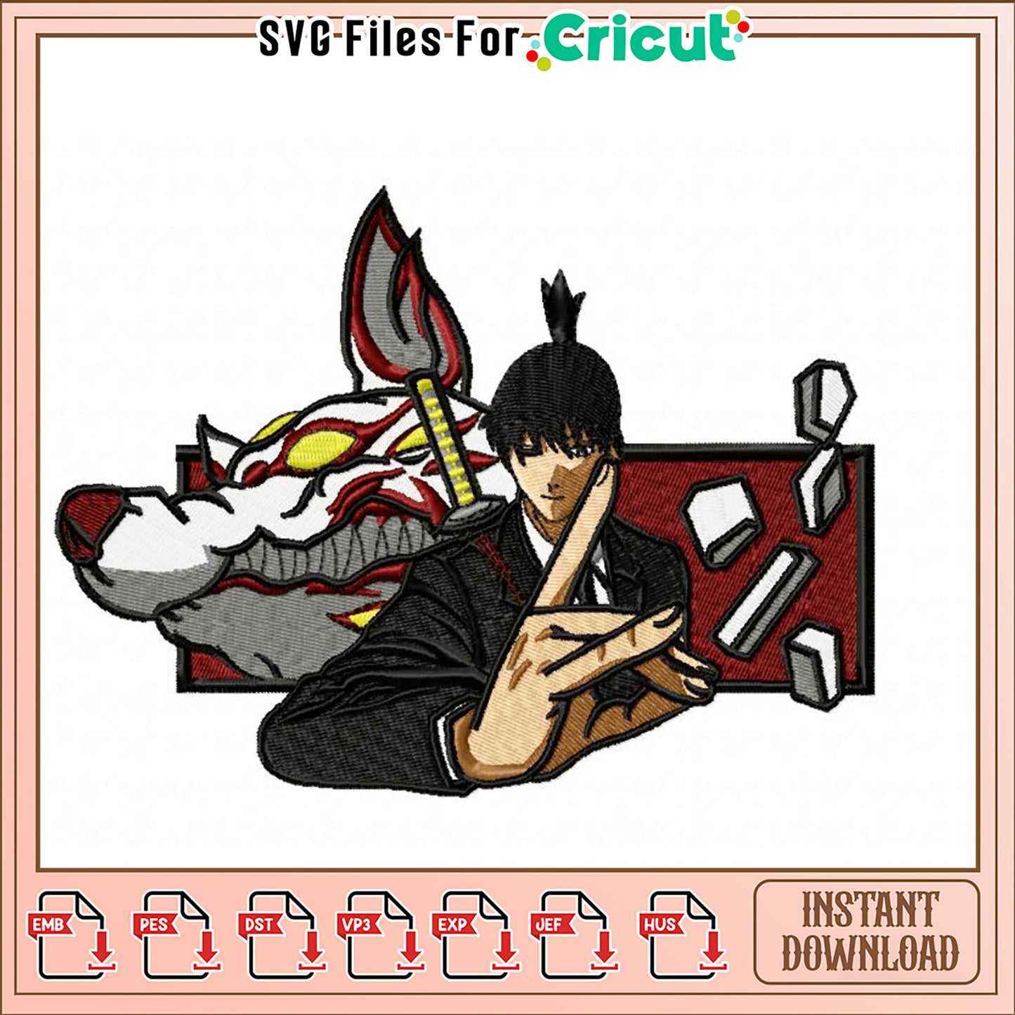 Anime Inspired Embroidery Design Instant Download Art