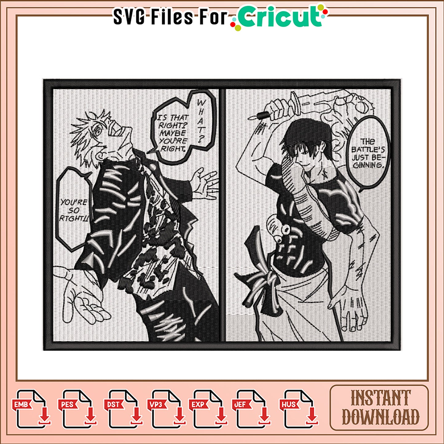 Anime Manga Battle Embroidery Design Instant Download