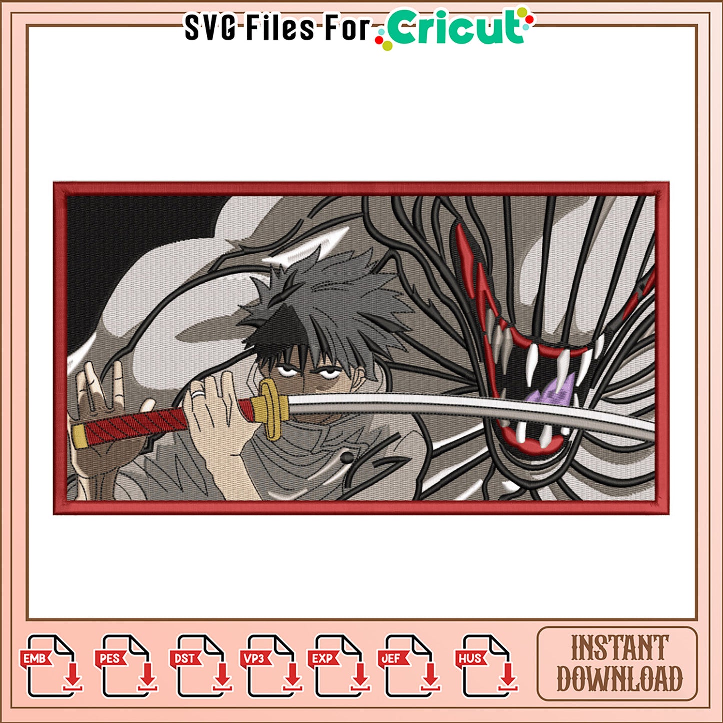 Anime Samurai Embroidery Design Instant Download