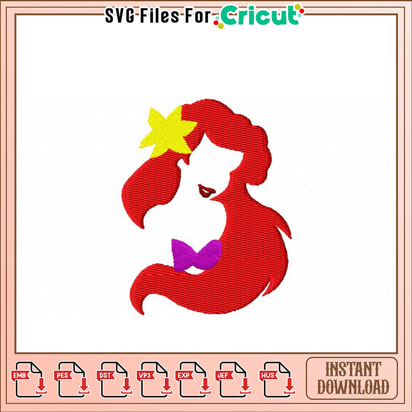 Ariel Inspired Embroidery Design for Instant Download