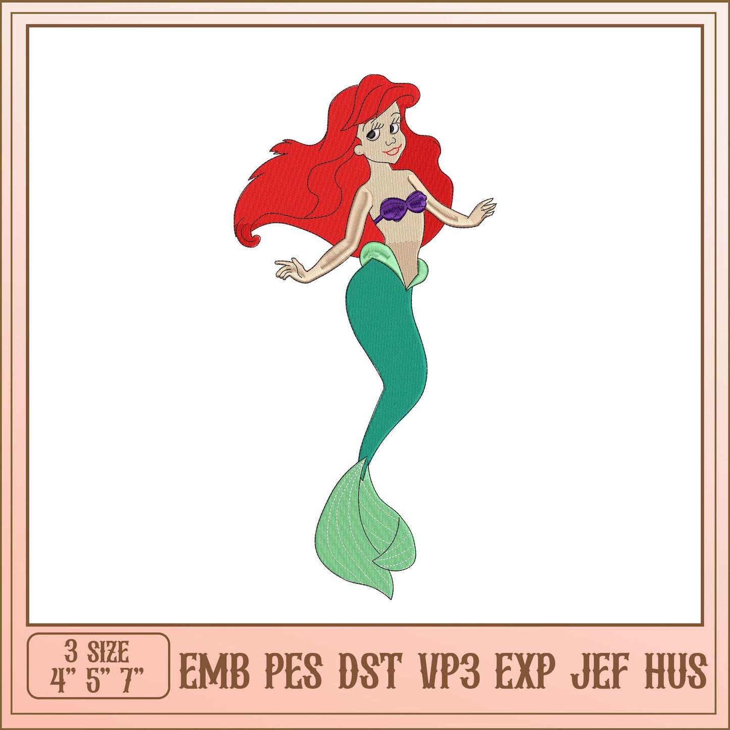Ariel Mermaid Embroidery Design