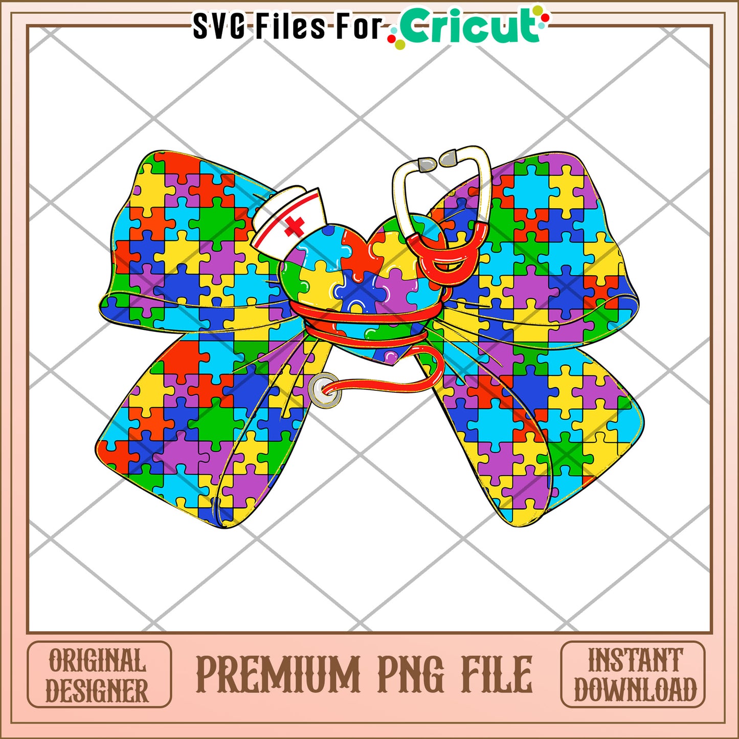 Autism Awareness Nurse Bow PNG