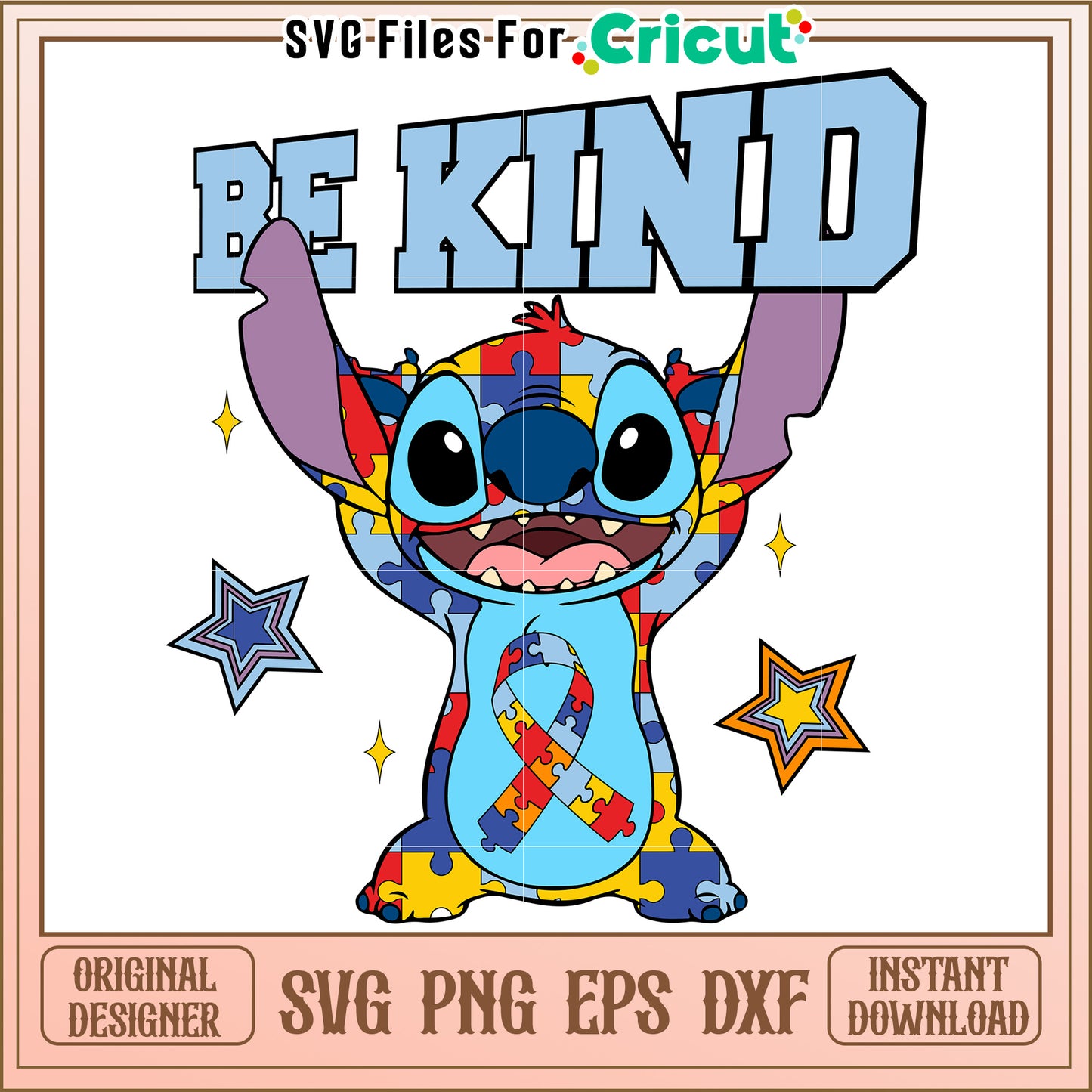 Autism Stitch SVG Be Kind Puzzle Design